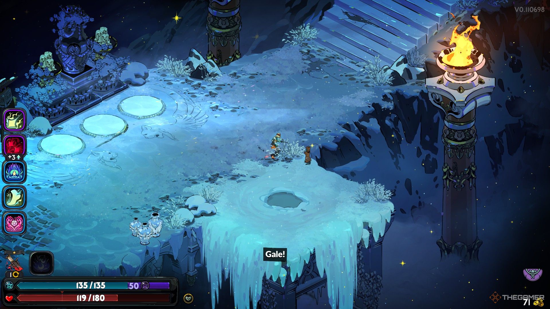 Melinoe finds Gale at the top of Mt. Olympus in Hades 2.