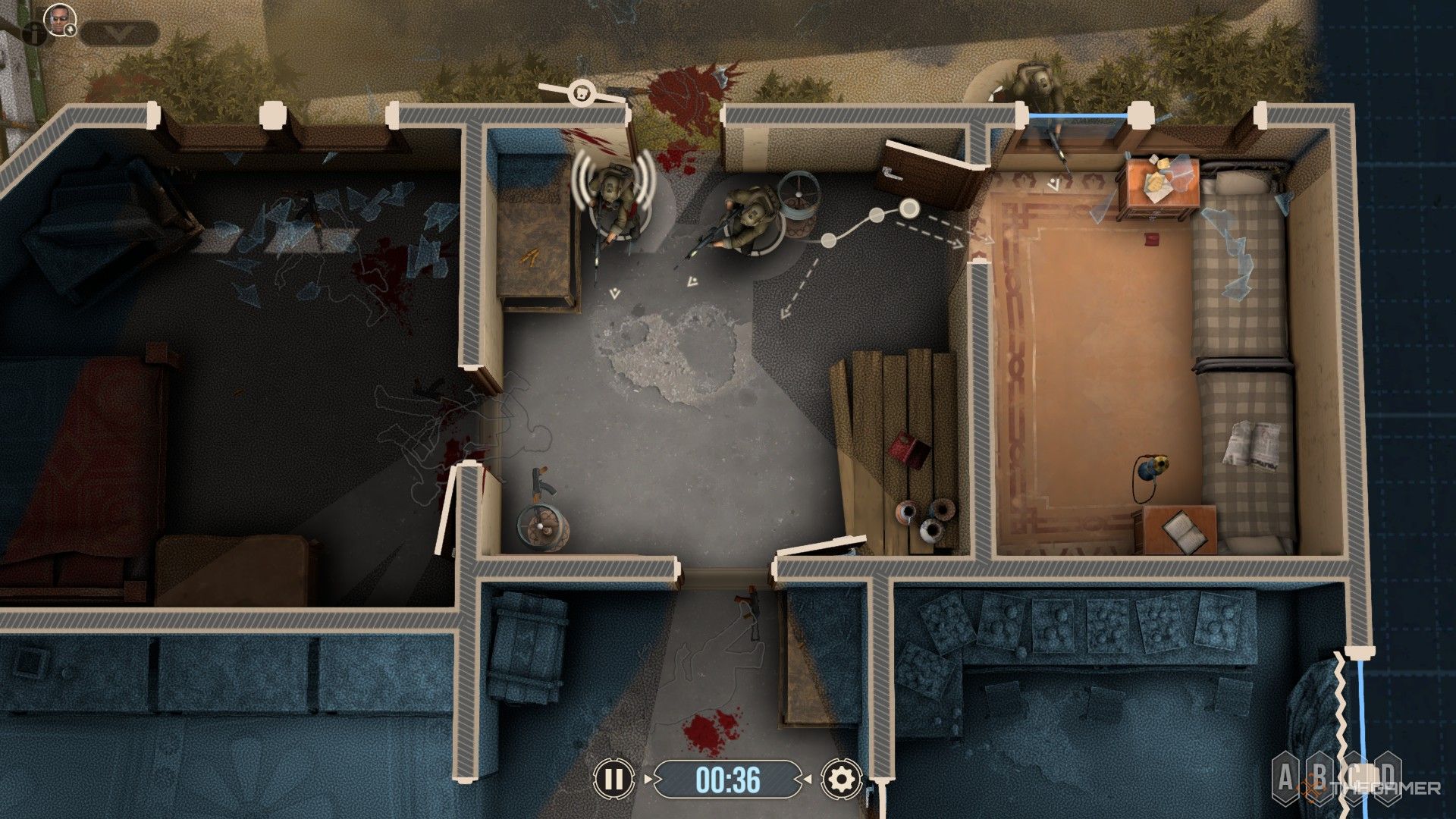 Door Kickers 2: Task Force North - A squad clearing a house from a safe position.