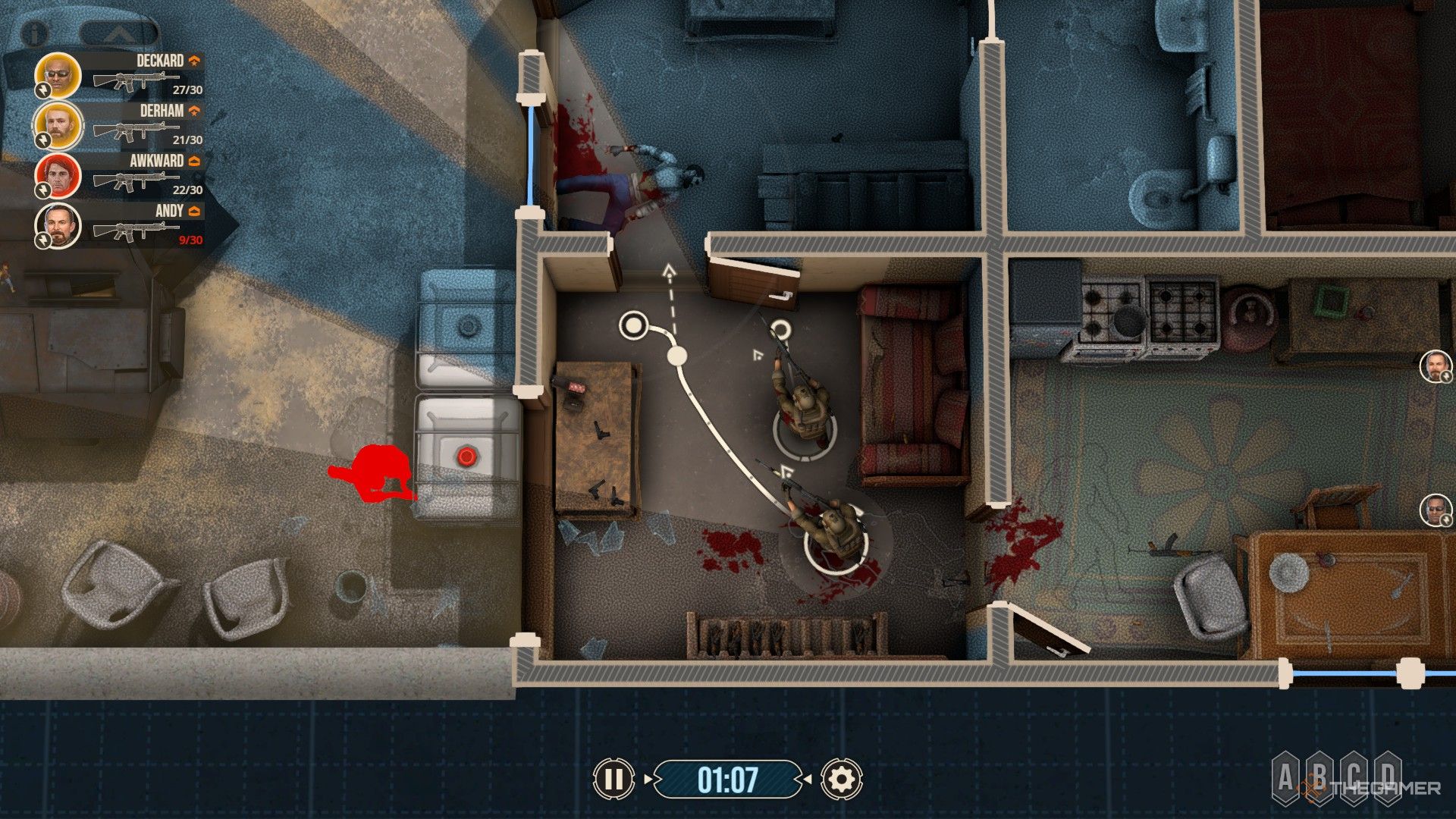 Door Kickers 2: Task Force North - Two soldiers covering each other on assault.