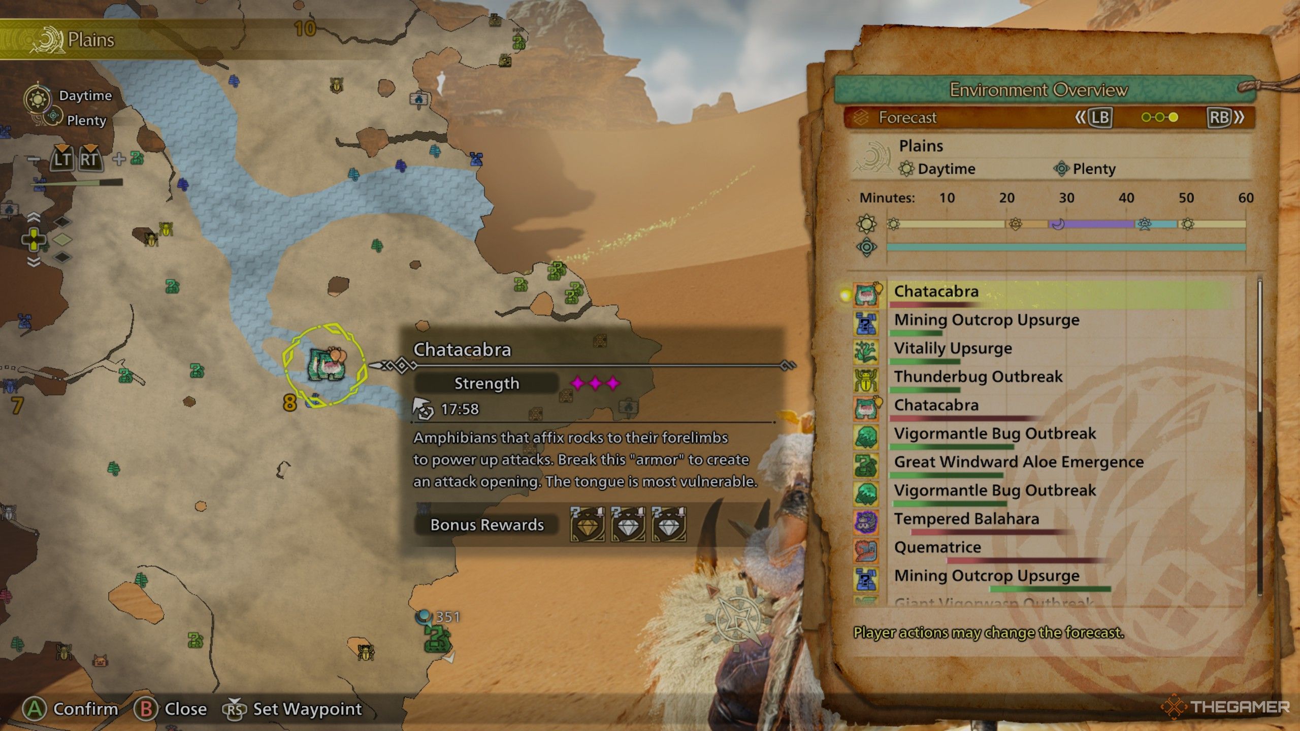 A map of the windward plains in monster hunter wilds alongside the environment overview.