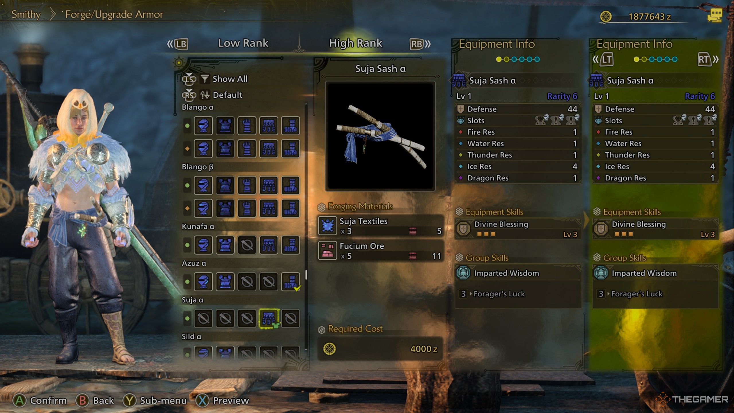 The suja armor with skills and materials in monster hunter wilds.