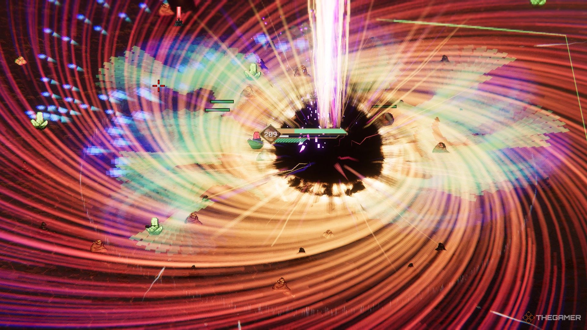 A player in rogue genesia uses a bunch of area modifiers to increase the size of a singularity. 