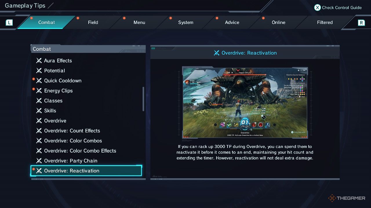 The overdrive reactivation tutorial in xenoblade chronicles x definitive edition.