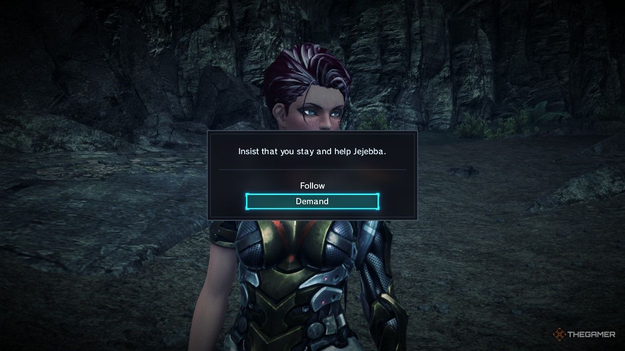 The options to help or abandon Jejebba in Xenoblade chronicles x definitive edition.