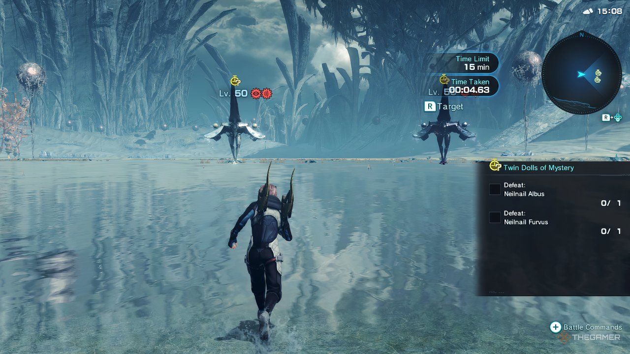 A screenshot of the time attack mission titled Twin Dolls of Mystery in Xenoblade Chronicles X: Definitive Edition.