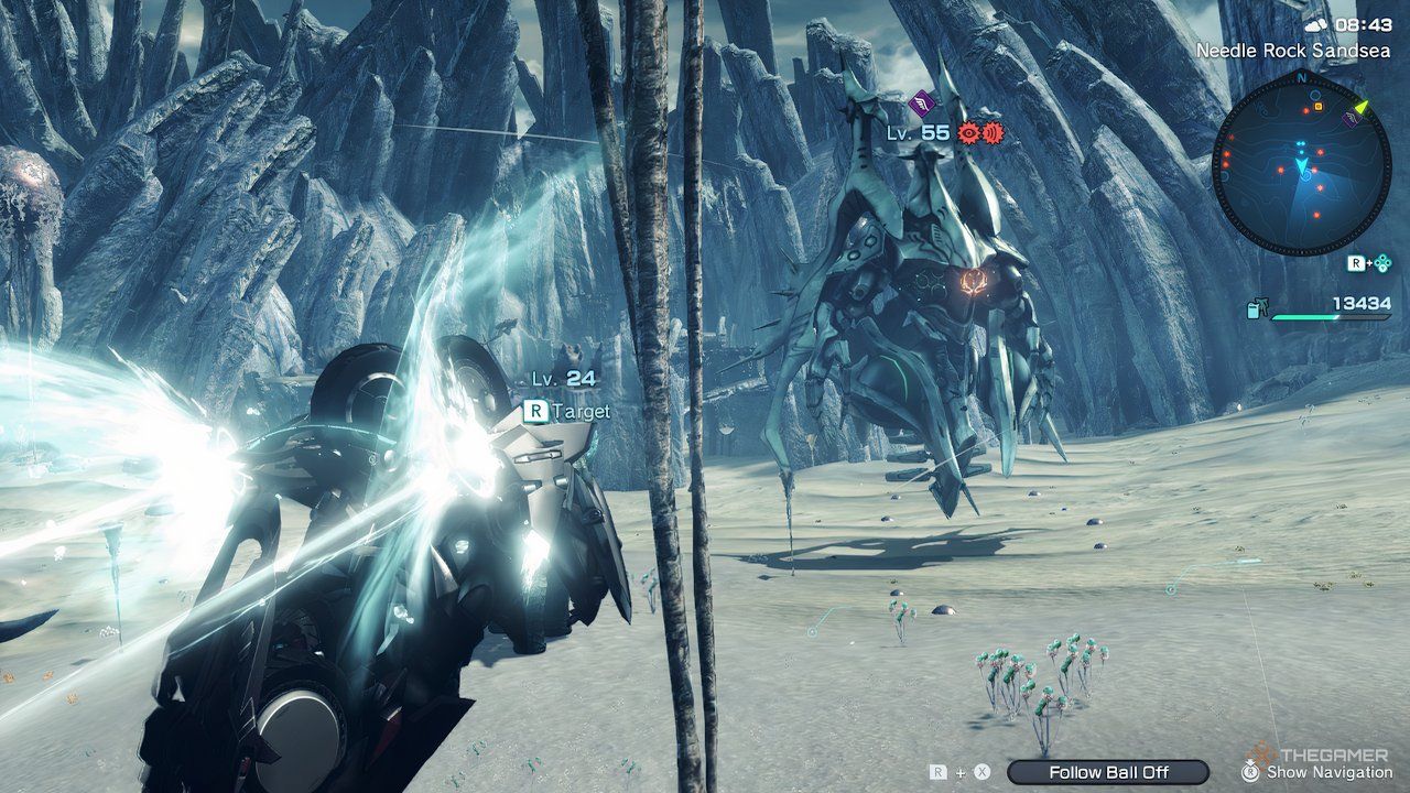 A screenshot of one of the many Xe-Dom enemies patrolling the plains of Sylvalum in Xenoblade Chronicles X: Definitive Edition.