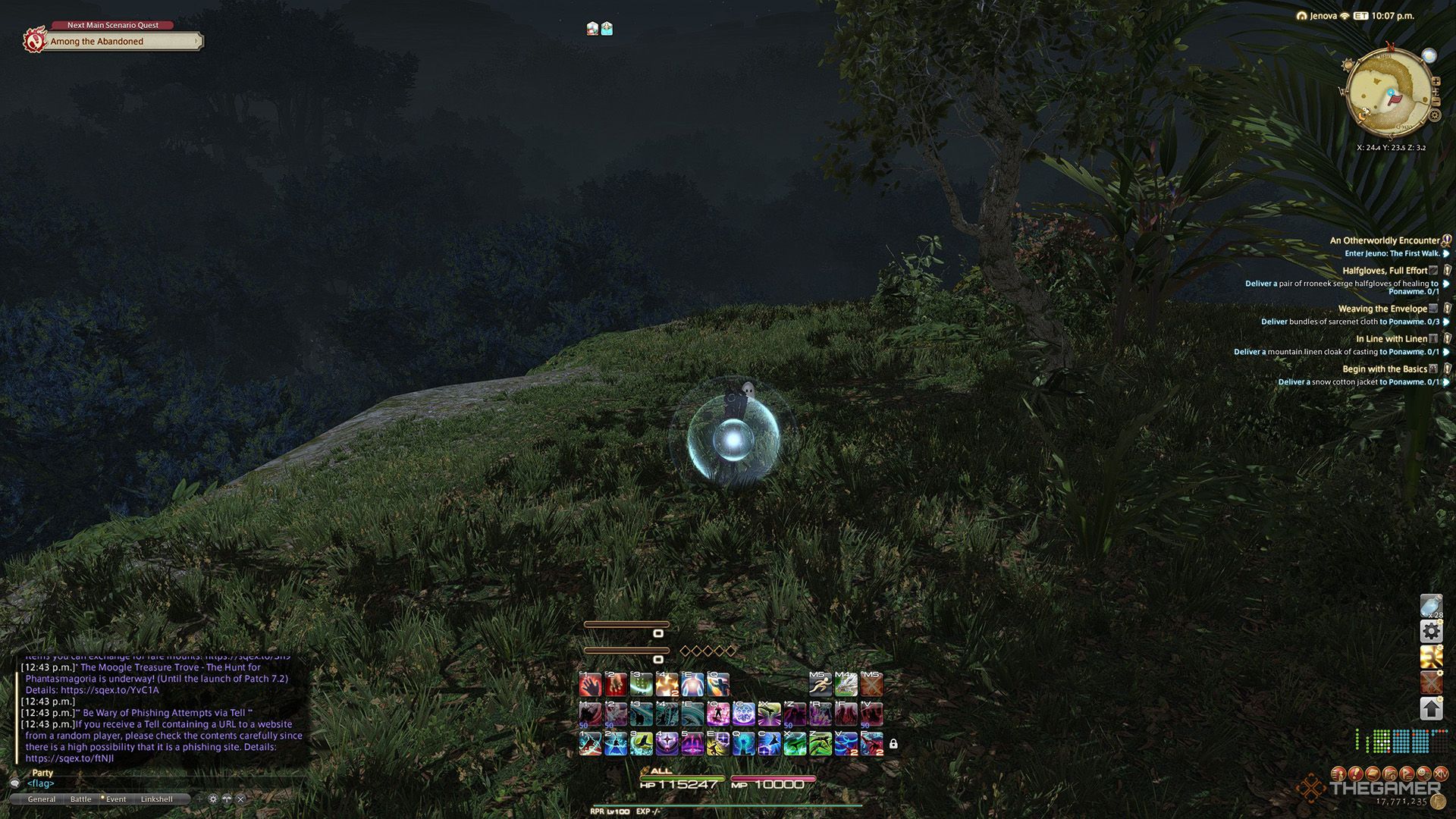 A player standing at a Sightseeing Log location in Final Fantasy 14.