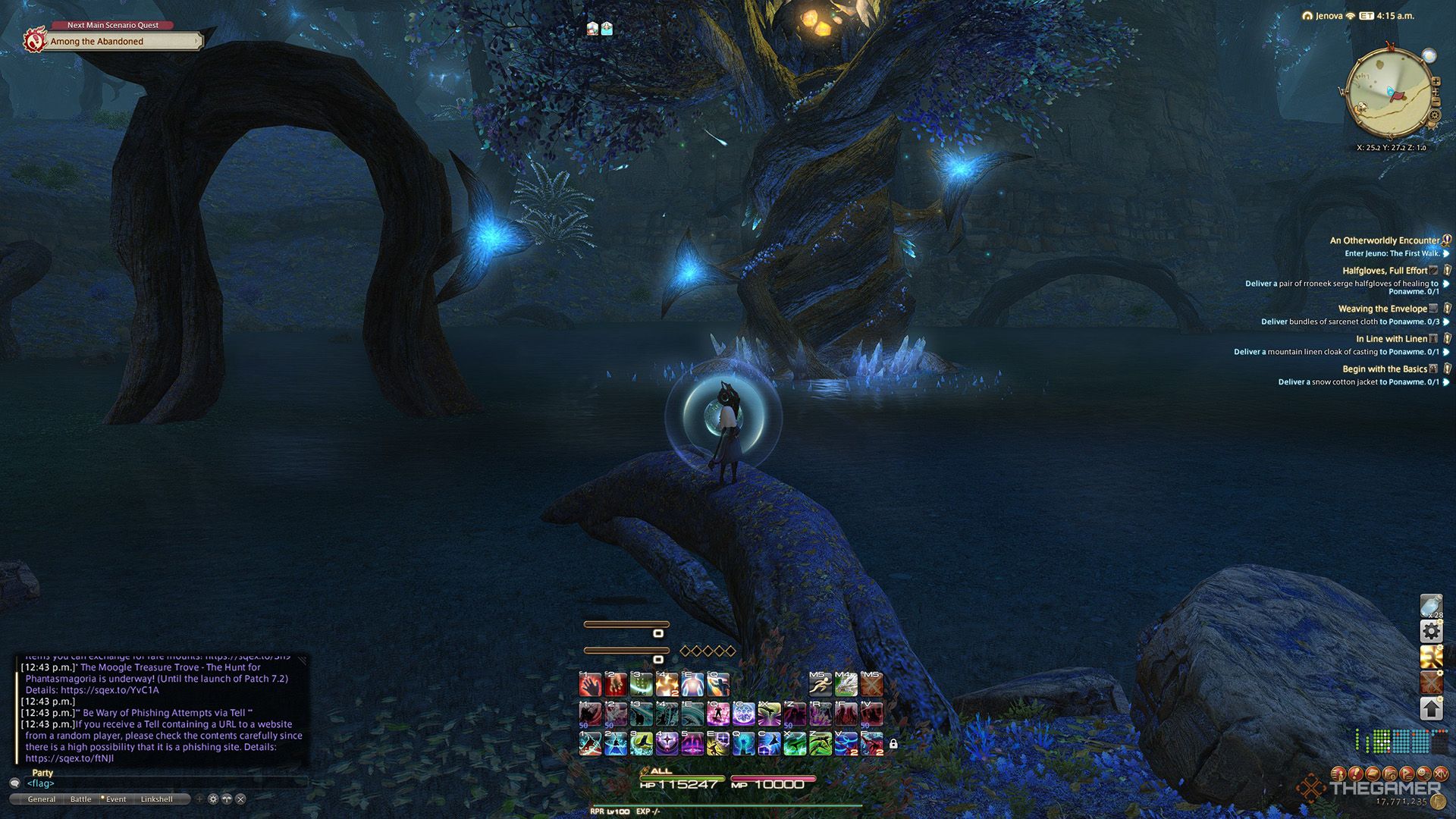 A player standing at a Sightseeing Log location in Final Fantasy 14.