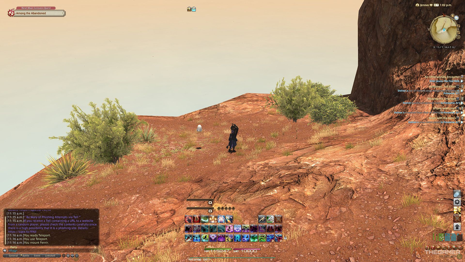 A player standing at a Sightseeing Log location in Final Fantasy 14.