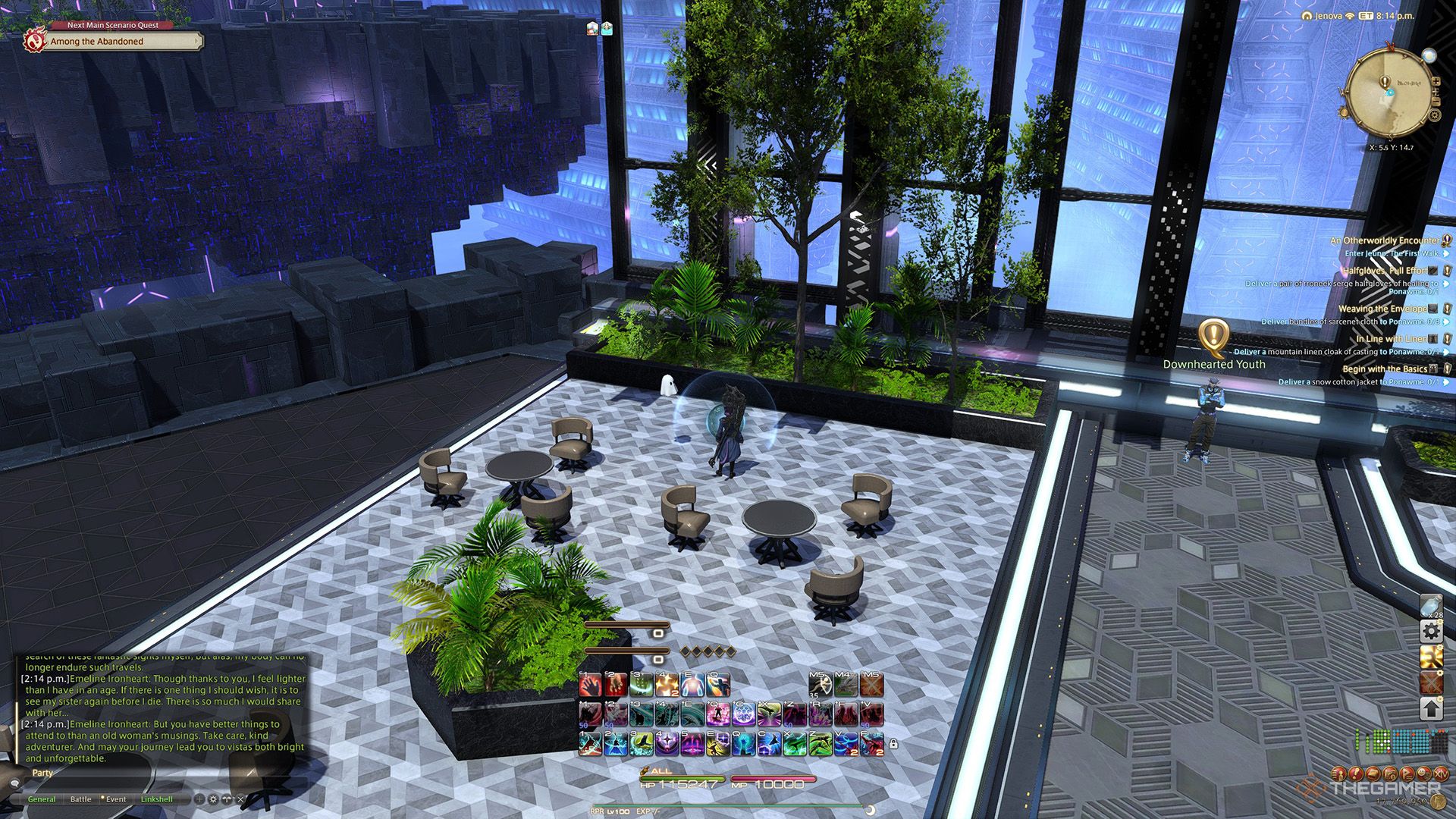 A player standing at a Sightseeing Log location in Final Fantasy 14.