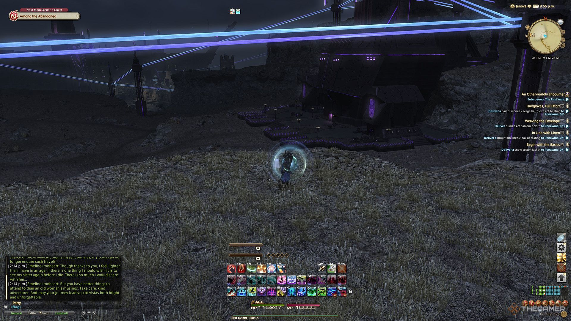 A player standing at a Sightseeing Log location in Final Fantasy 14.