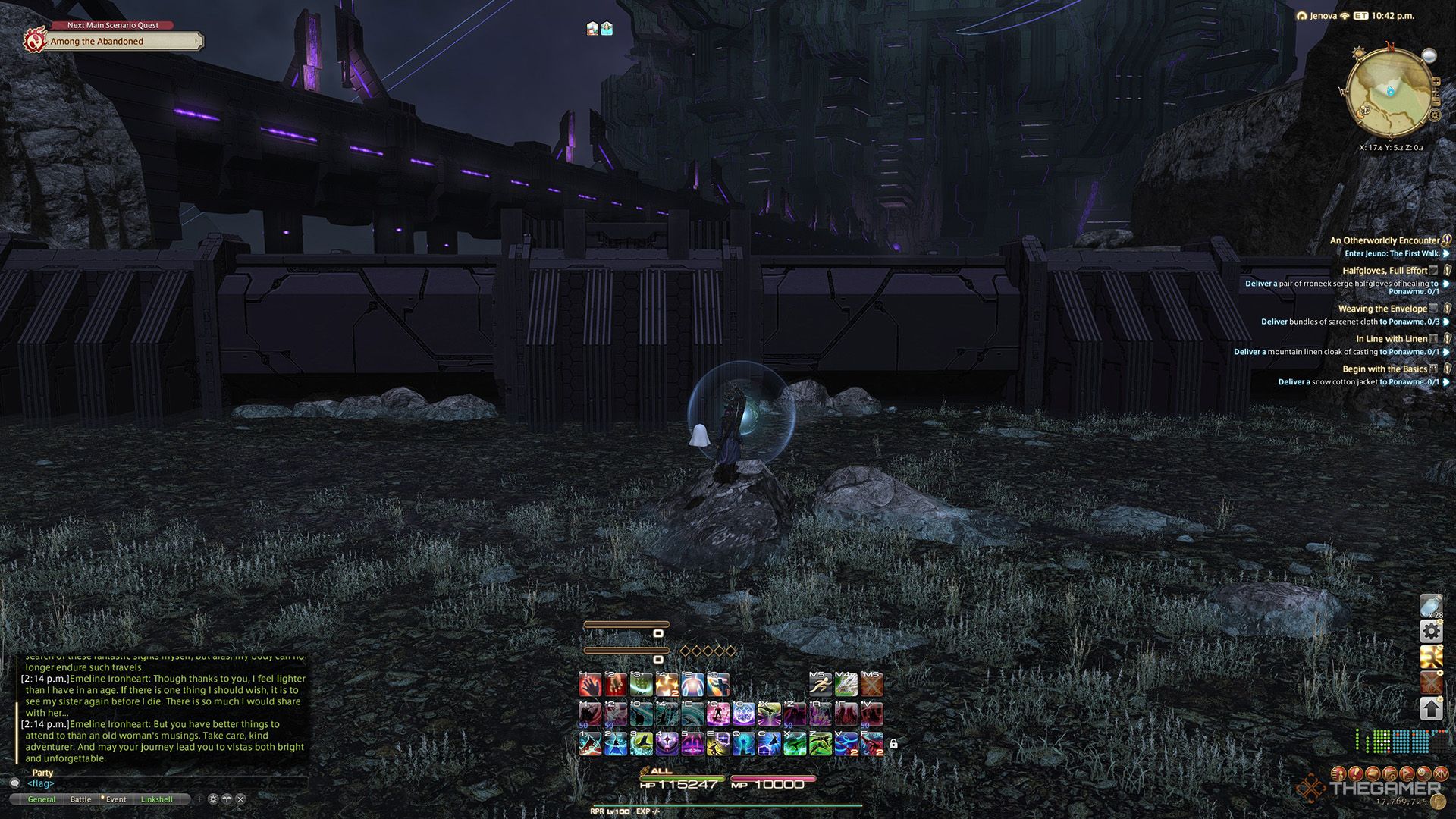 A player standing at a Sightseeing Log location in Final Fantasy 14.
