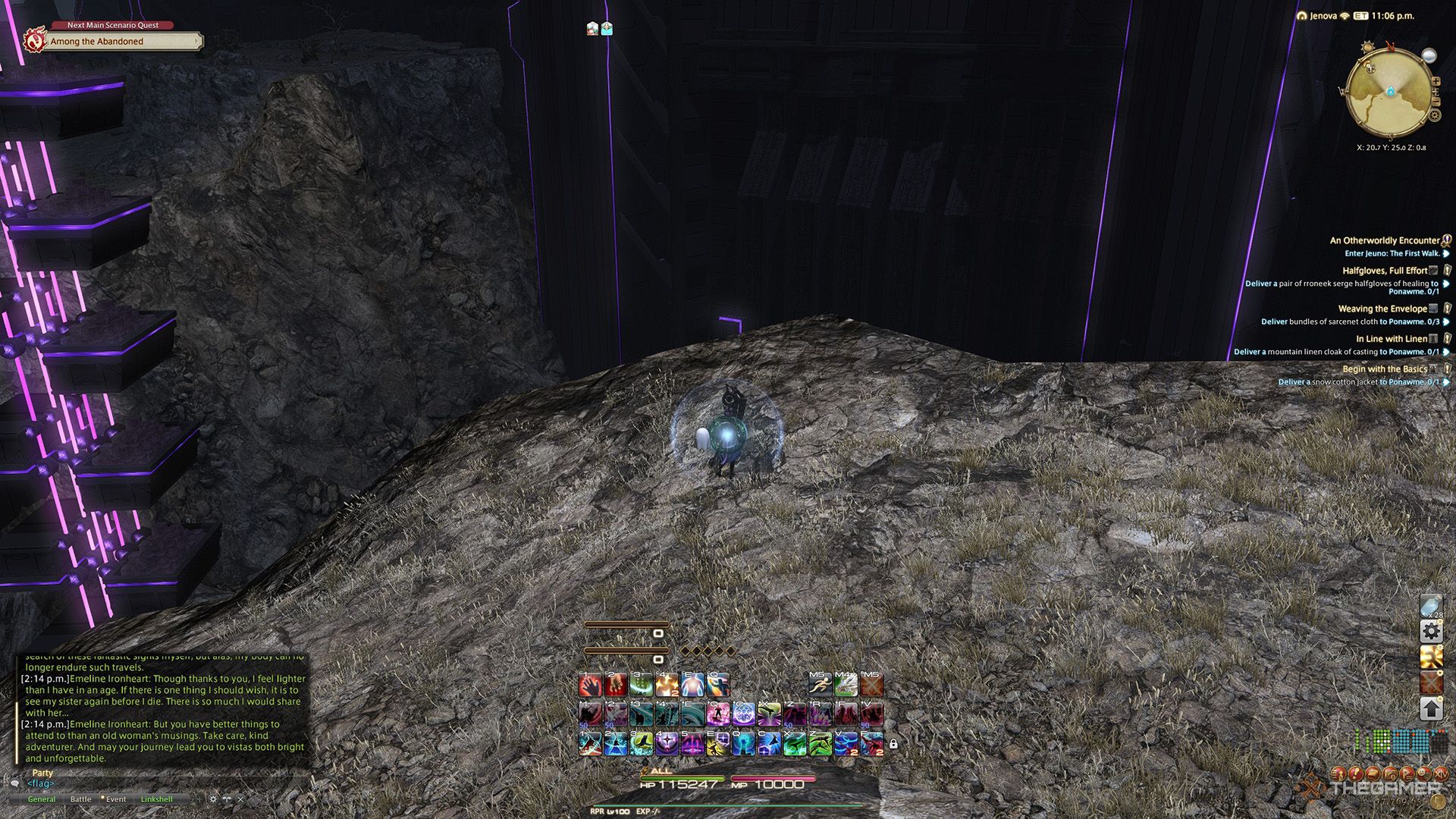 A player standing at a Sightseeing Log location in Final Fantasy 14.