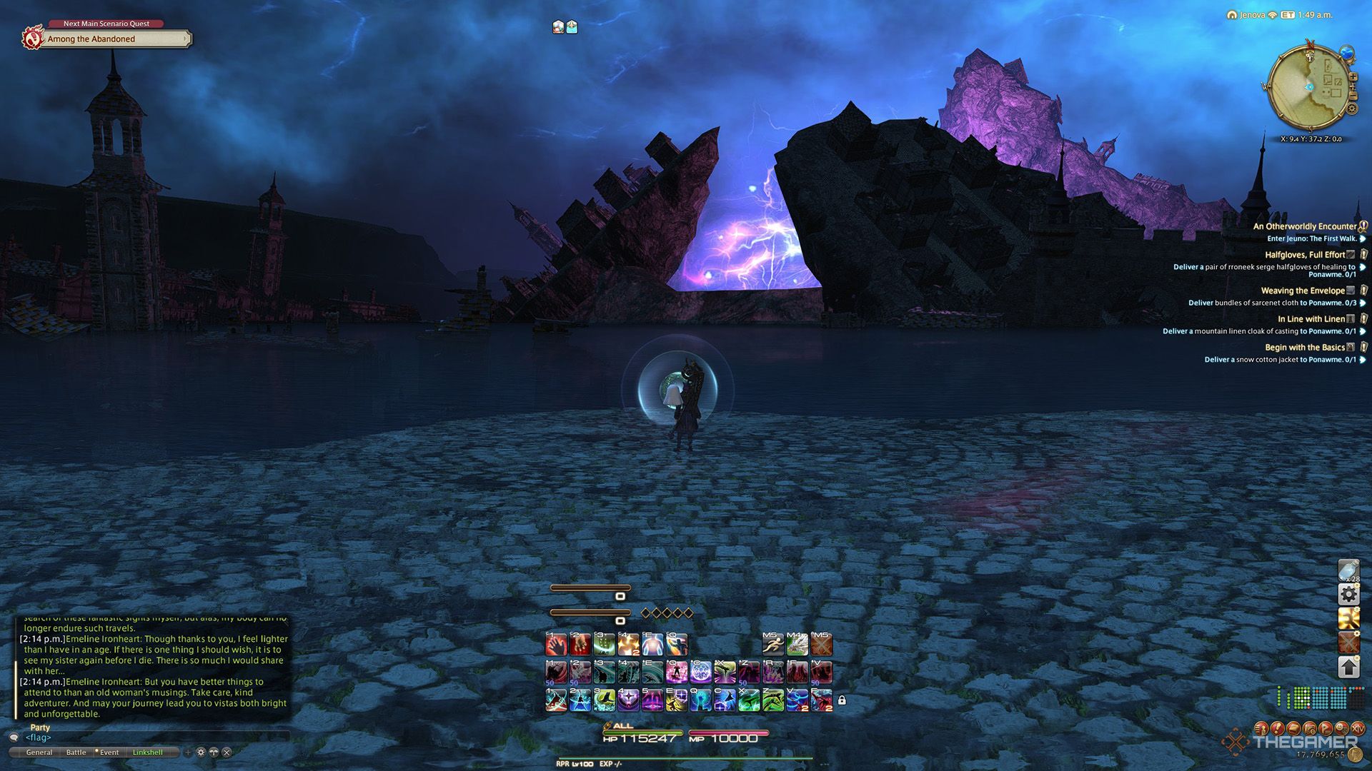 A player standing at a Sightseeing Log location in Final Fantasy 14.