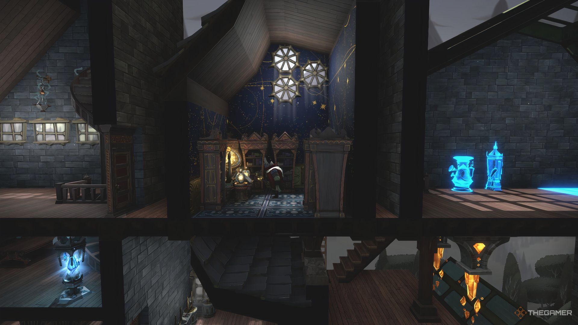A Lightning Mage performs research in a solitary room in Mind Over Magic. 