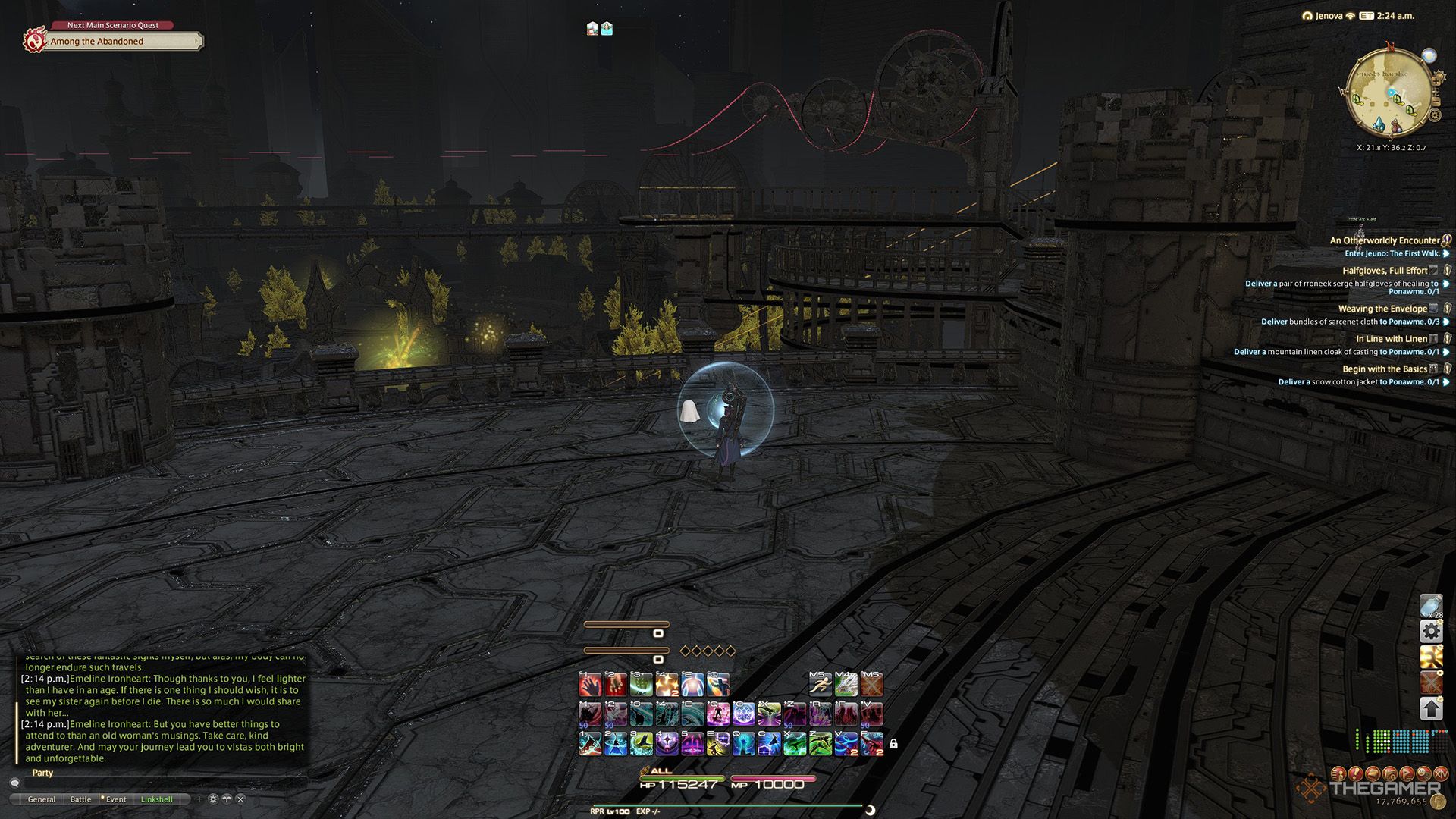 A player standing at a Sightseeing Log location in Final Fantasy 14.