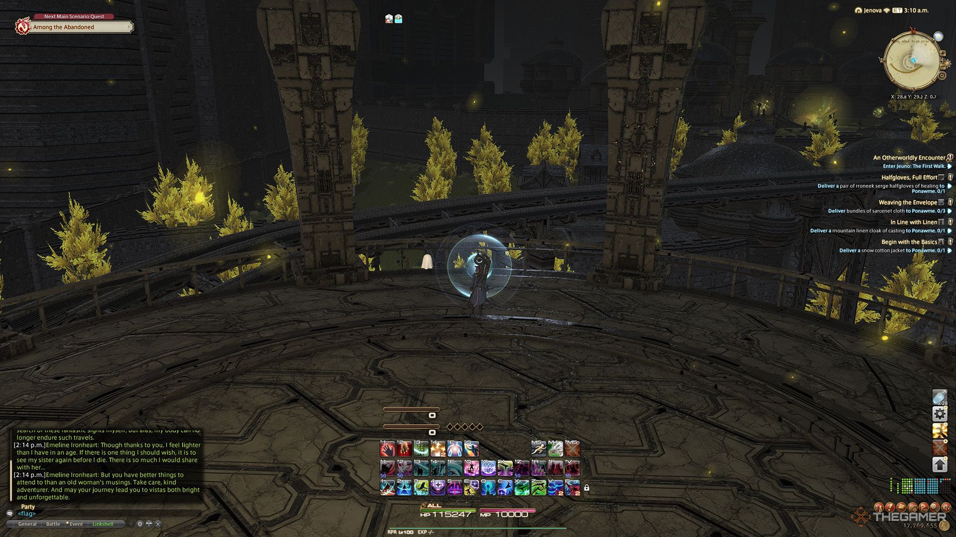 A player standing at a Sightseeing Log location in Final Fantasy 14.