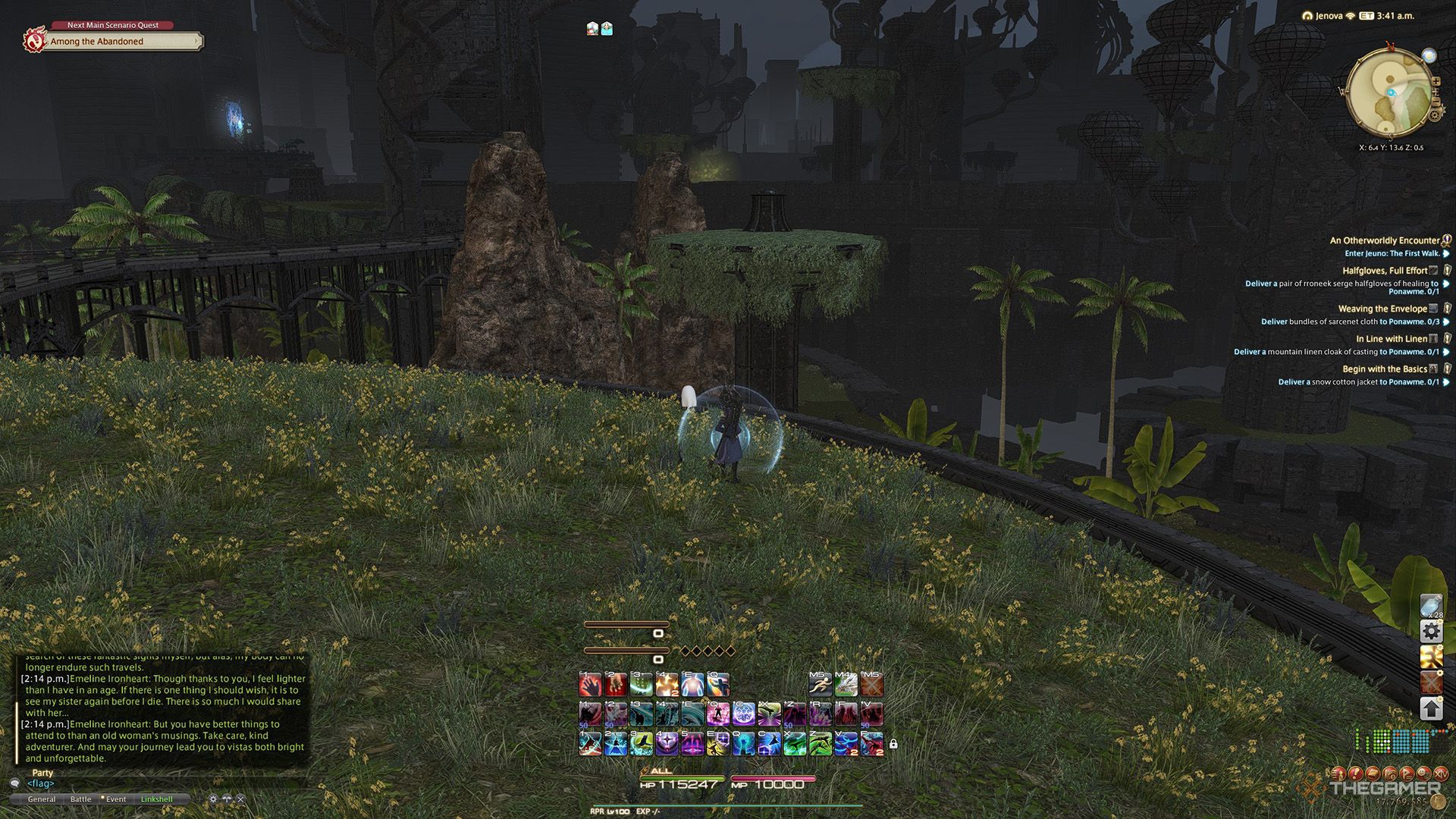 A player standing at a Sightseeing Log location in Final Fantasy 14.