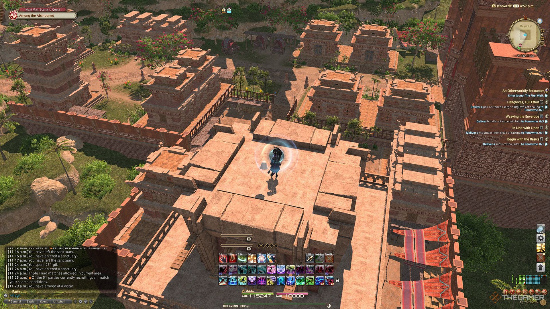 A player standing at a Sightseeing Log location in Final Fantasy 14.