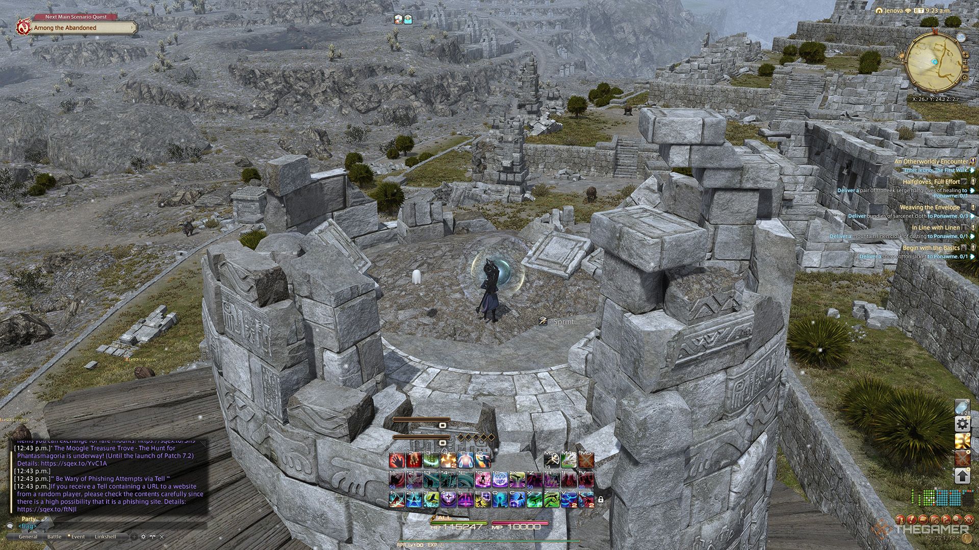 A player standing at a Sightseeing Log location in Final Fantasy 14.