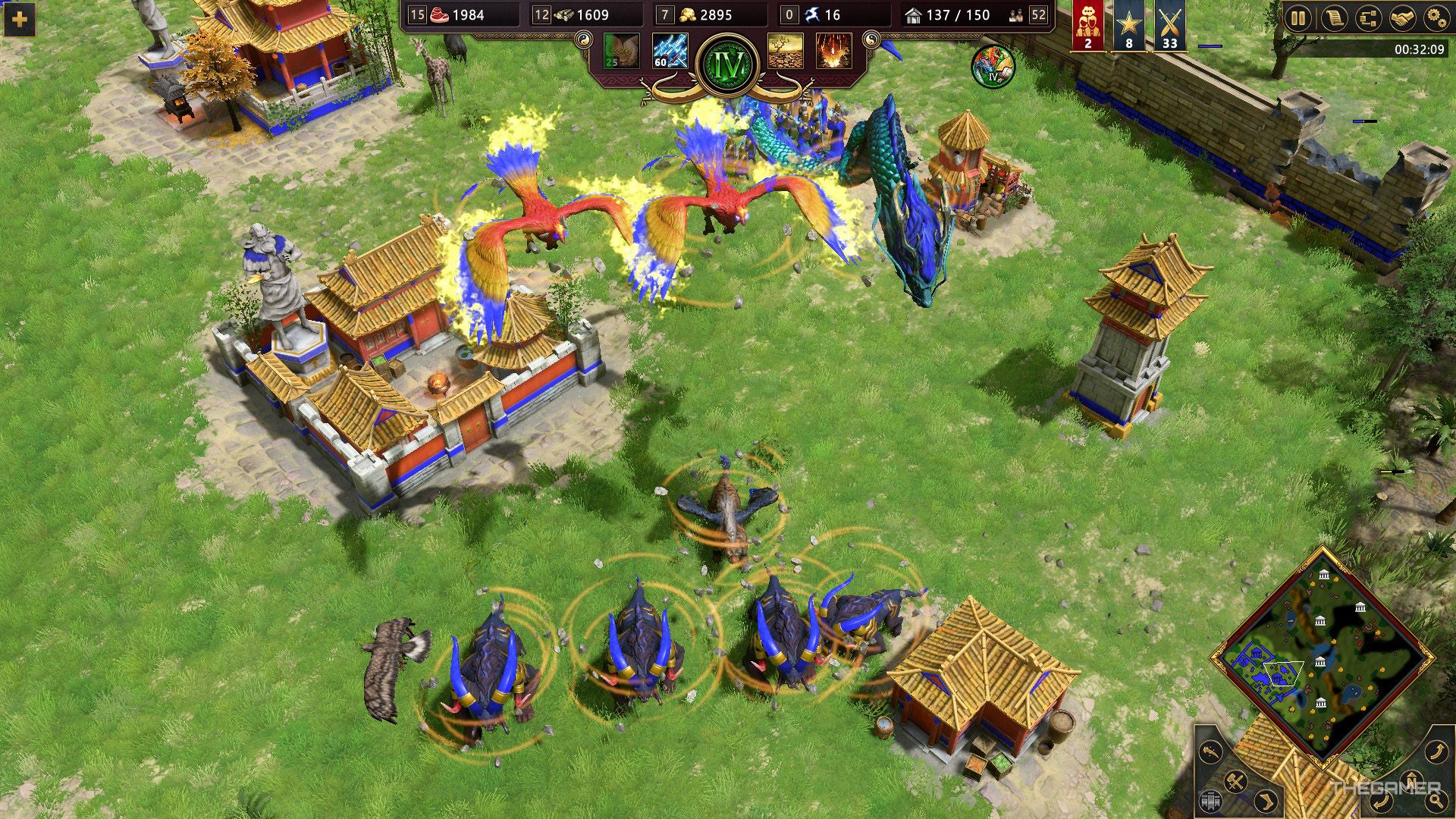 A blue player's Chinese myth units includes flying ones in Age of Mythology - Retold