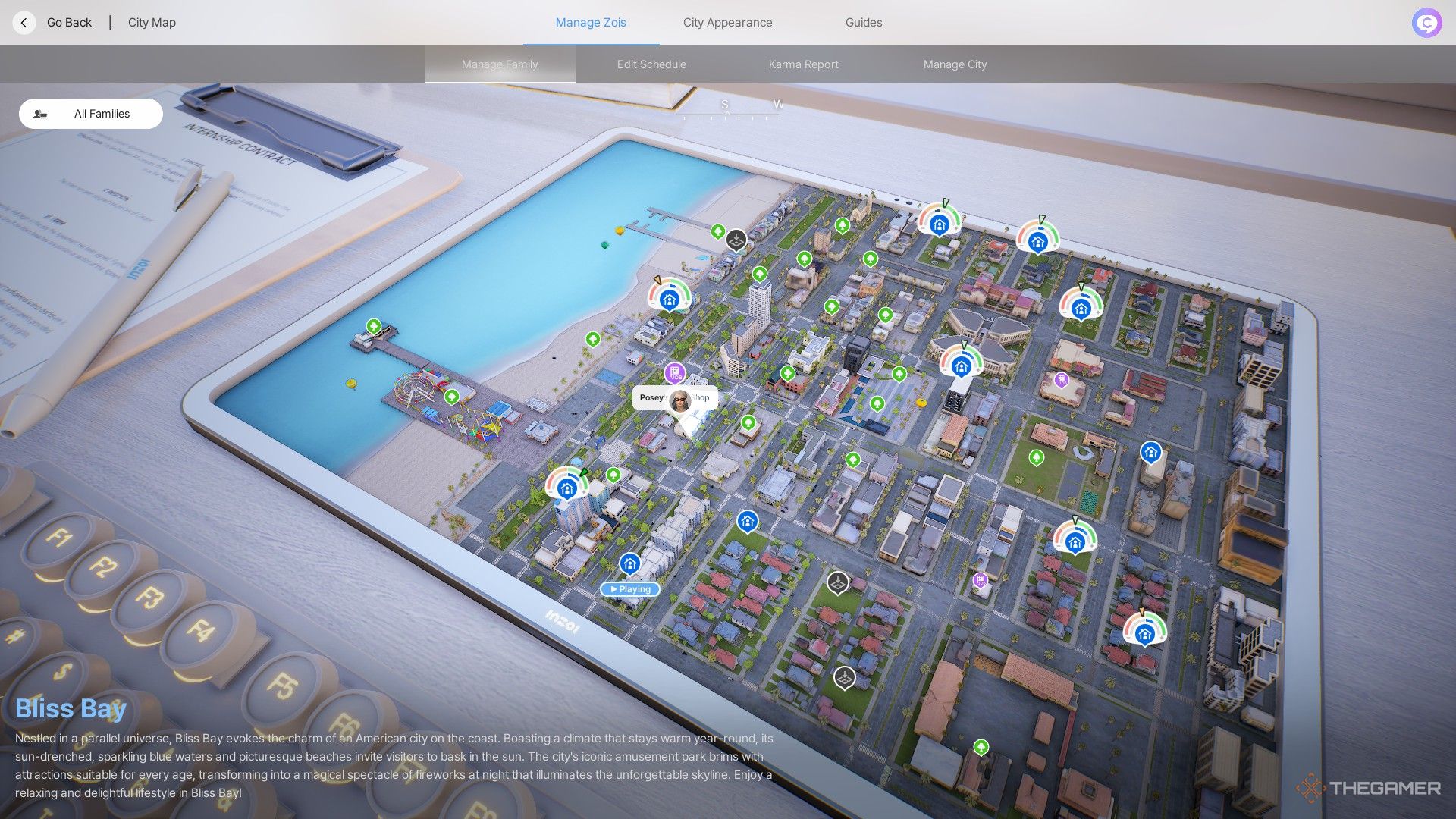 A lottery booth location shown on the Bliss Bay map in InZoi.