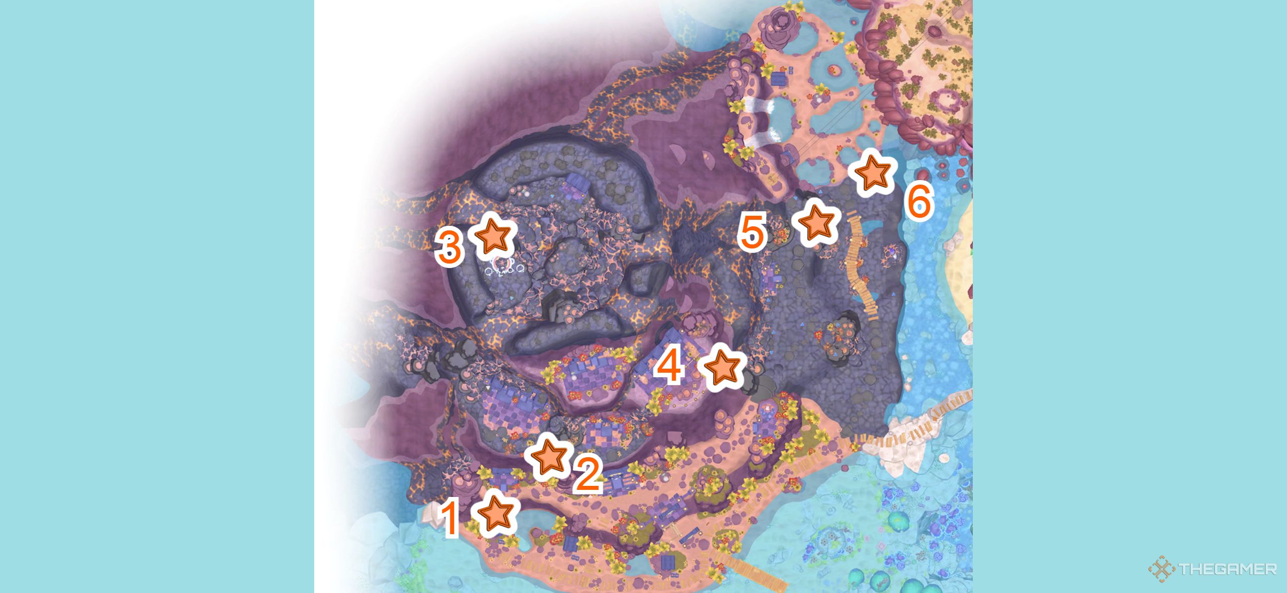 A map with all the Mount Hothead challenge courses in Hello Kitty Island Adventure.