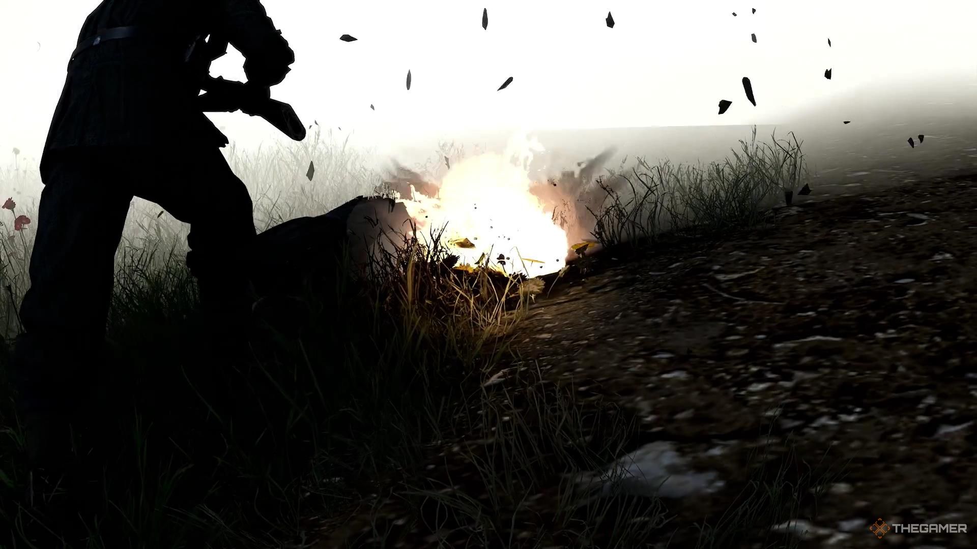 A mine explodes, killing two different Nazis in Sniper Elite Resistance.