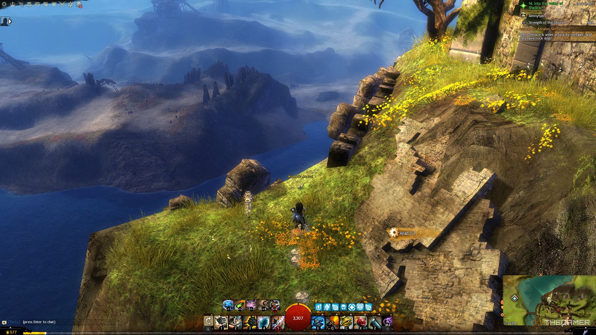 The player standing in front of Mabon's Journal in Guild Wars 2.