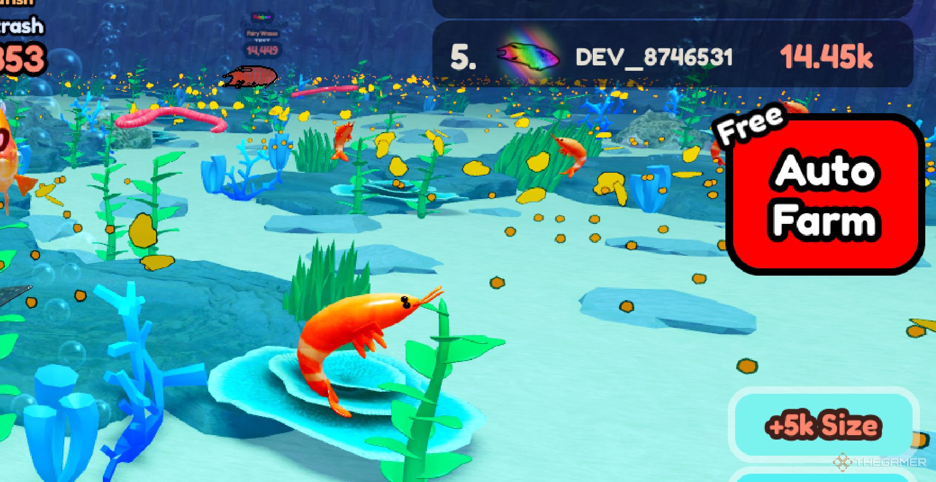 A player looking at the auto fish button in Be Fish.