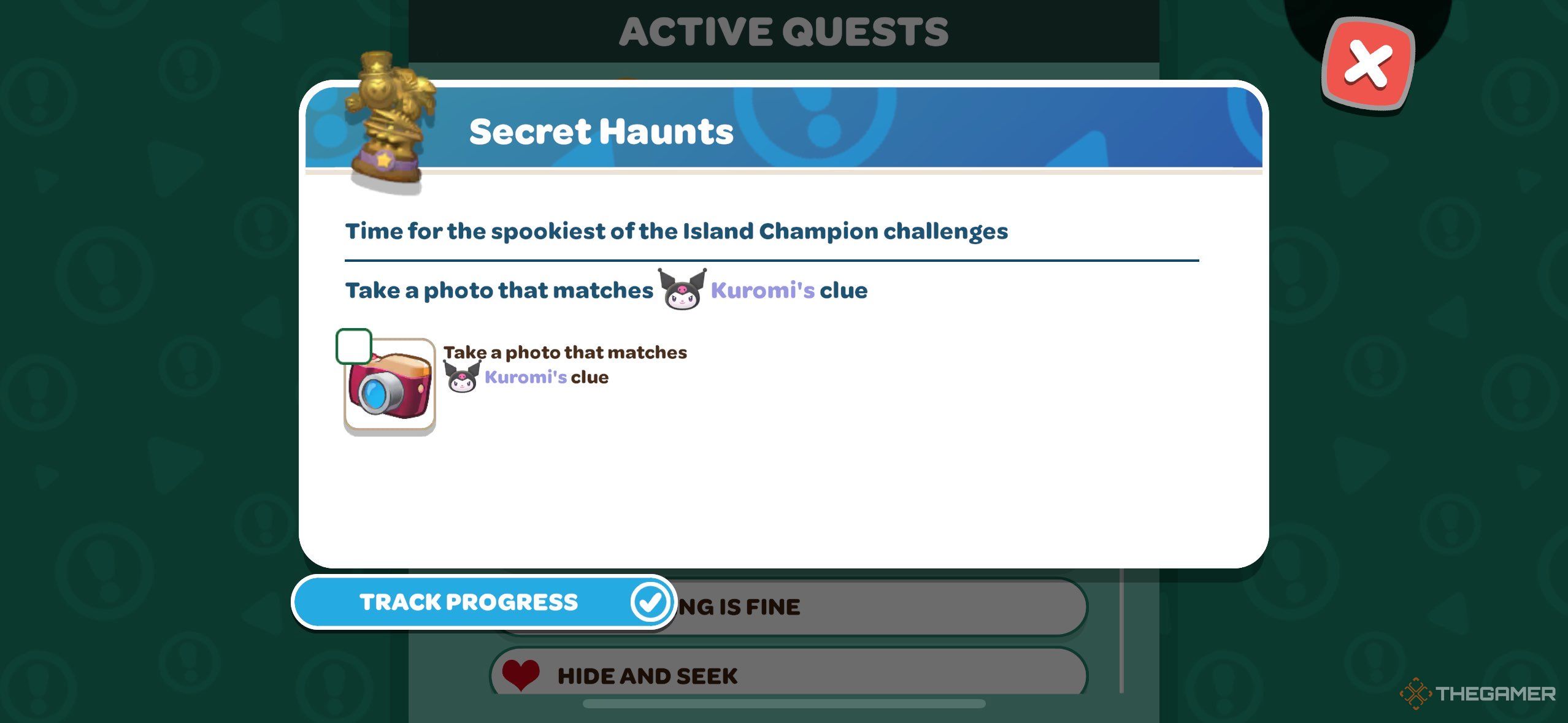 A player looking at the Secret haunts info page in Hello Kitty Island Adventure.