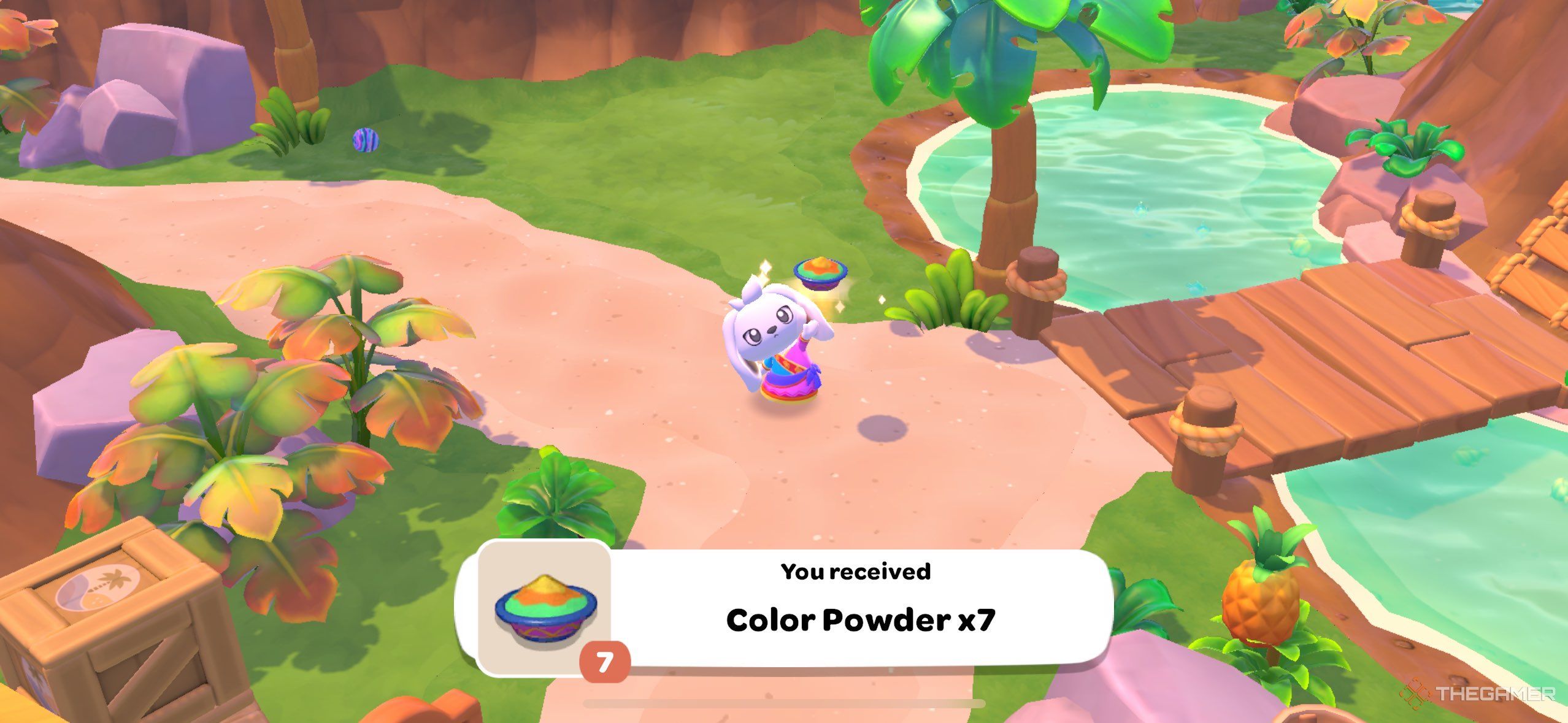 A player obtaining Color Powder in Hello Kitty Island Adventure.