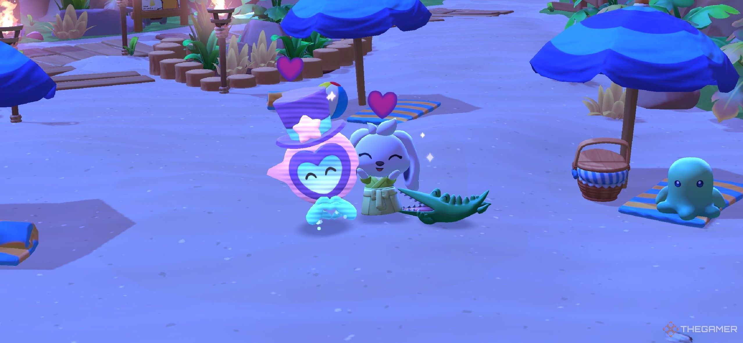 A player posing with Tophat and Big Challenges in Hello Kitty Island Adventure.