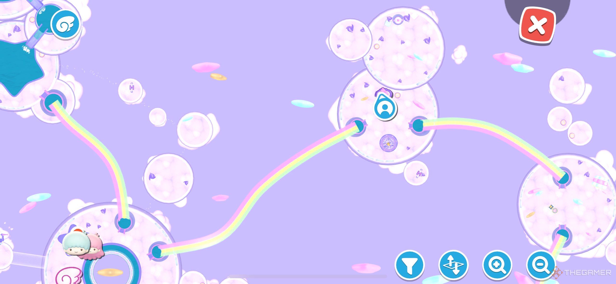 A player standing at the Candy Cloud machine in Hello Kitty Island Adventure.