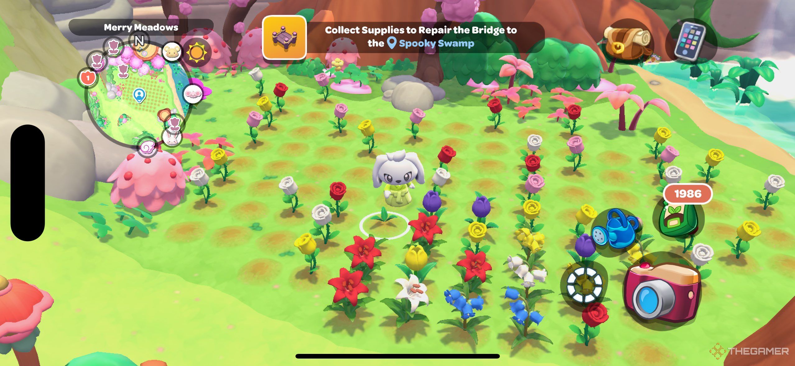 A player standing in a flower plot in Hello Kitty Island Adventure.