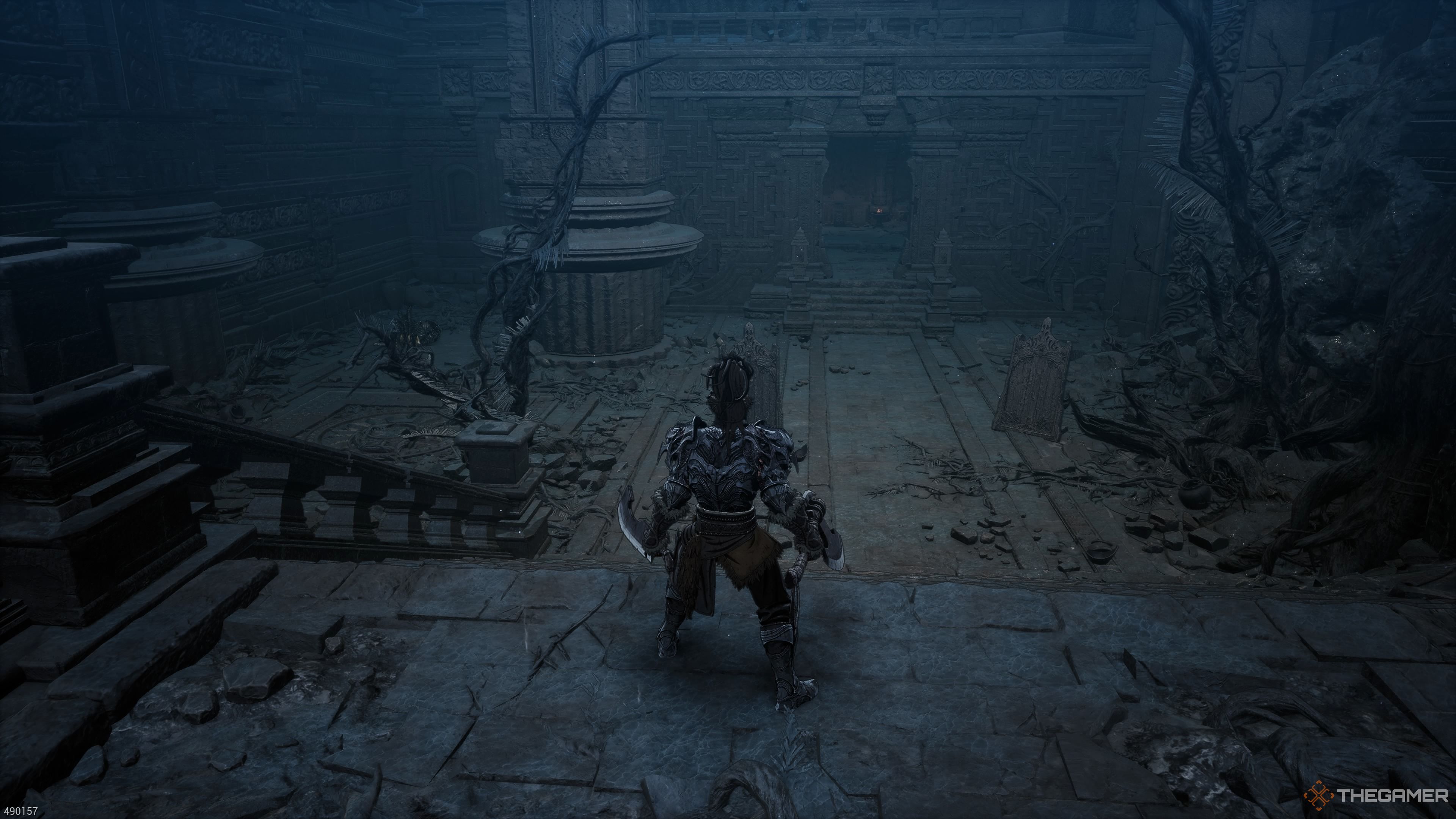 A view of the room with the arrow trap in the Forgotten Temple in The First Berserker Khazan.