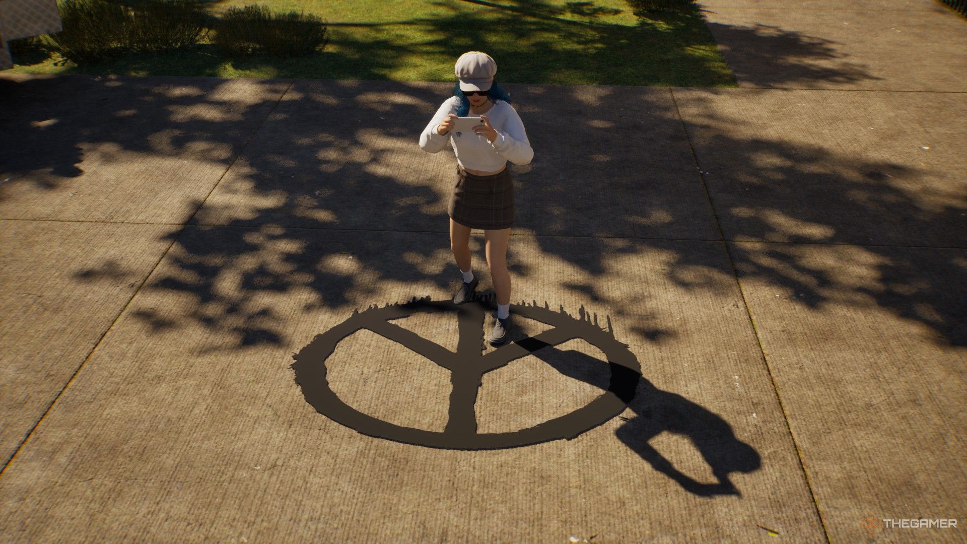 A zoi taking a photo of graffiti in InZoi.