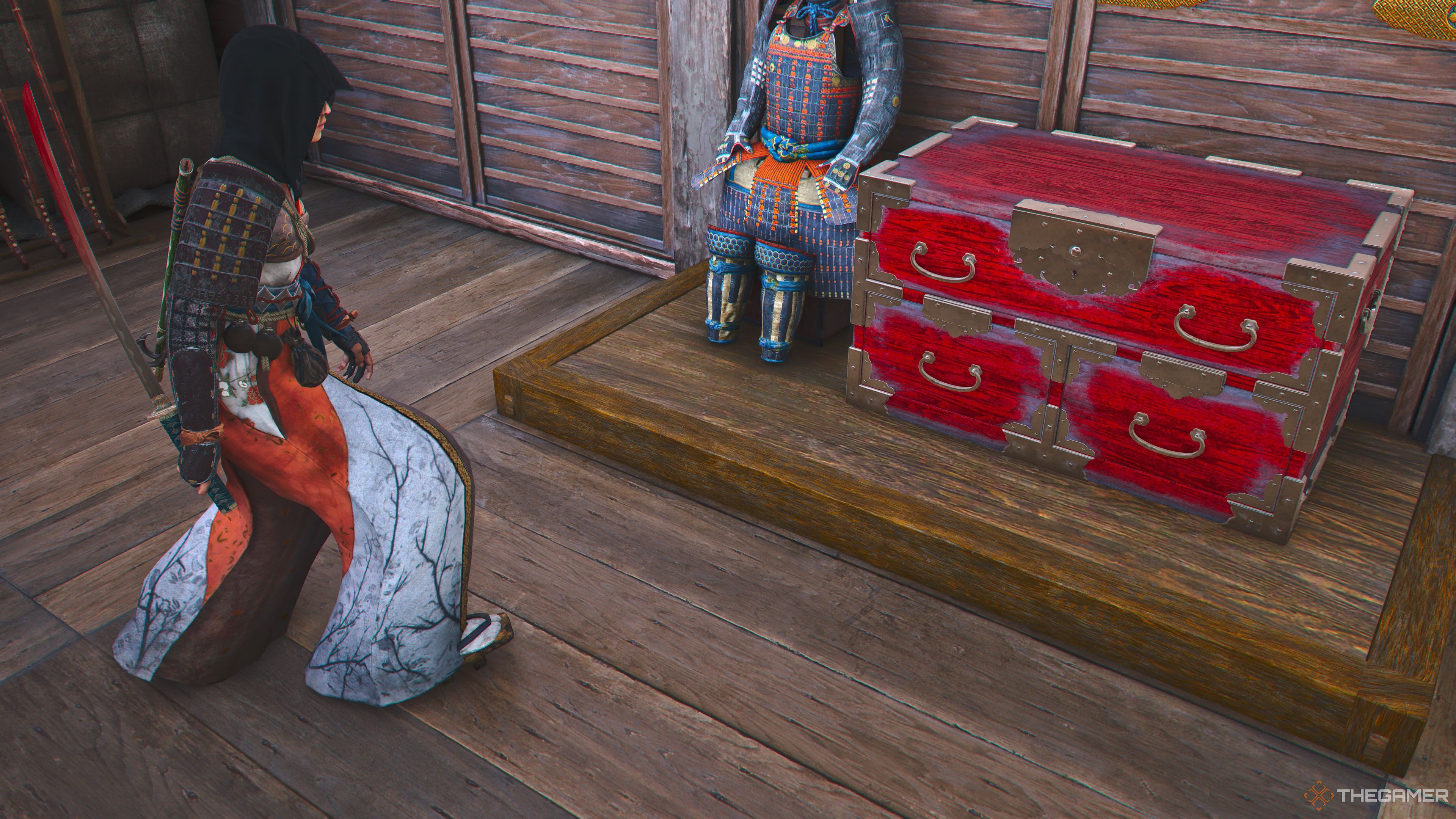 Naoe approaches the Himeji Castle Chest in Assassin's Creed Shadows.