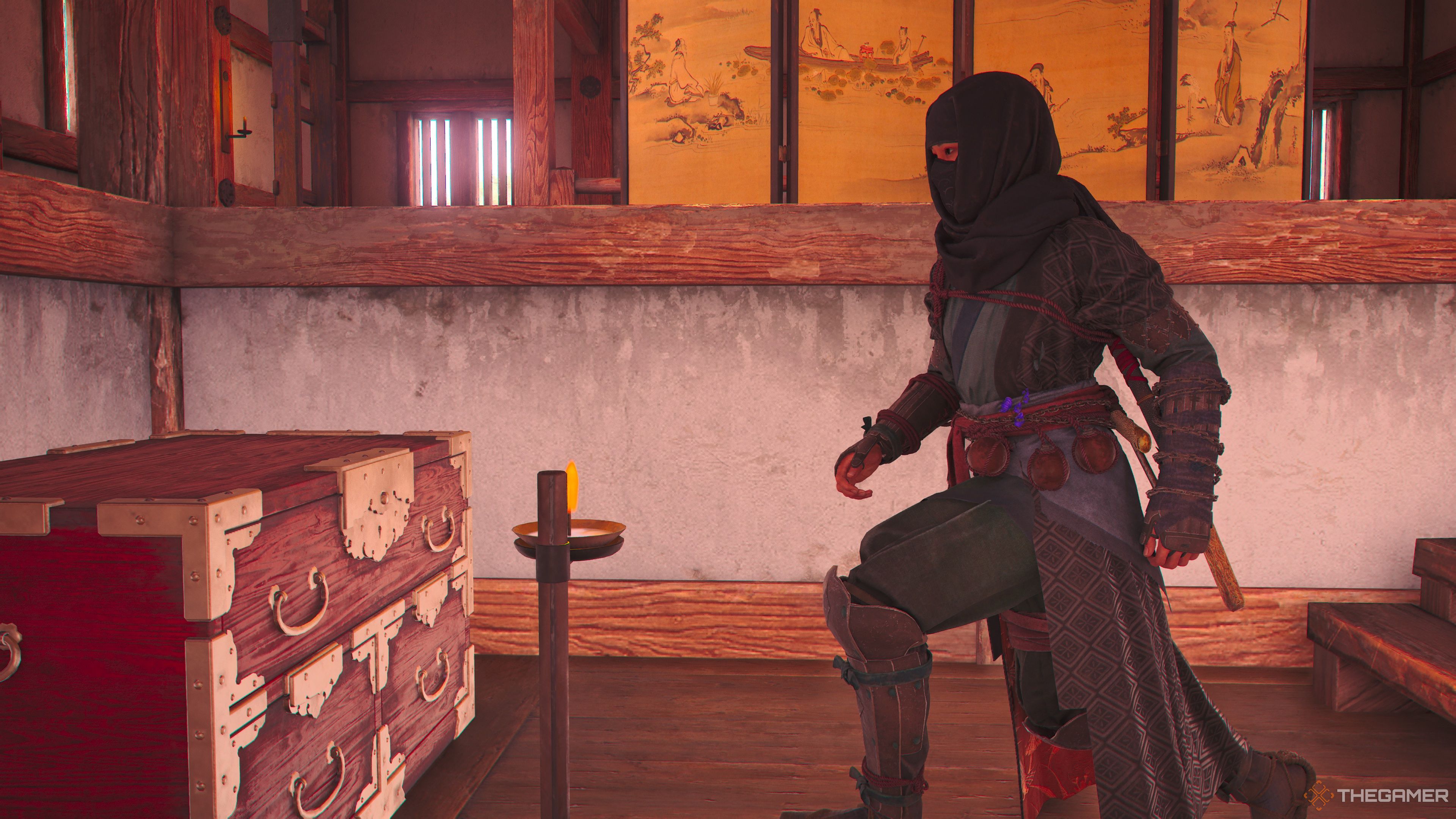 Naoe approaches the Kameyama Castle Chest in Assassin's Creed Shadows.