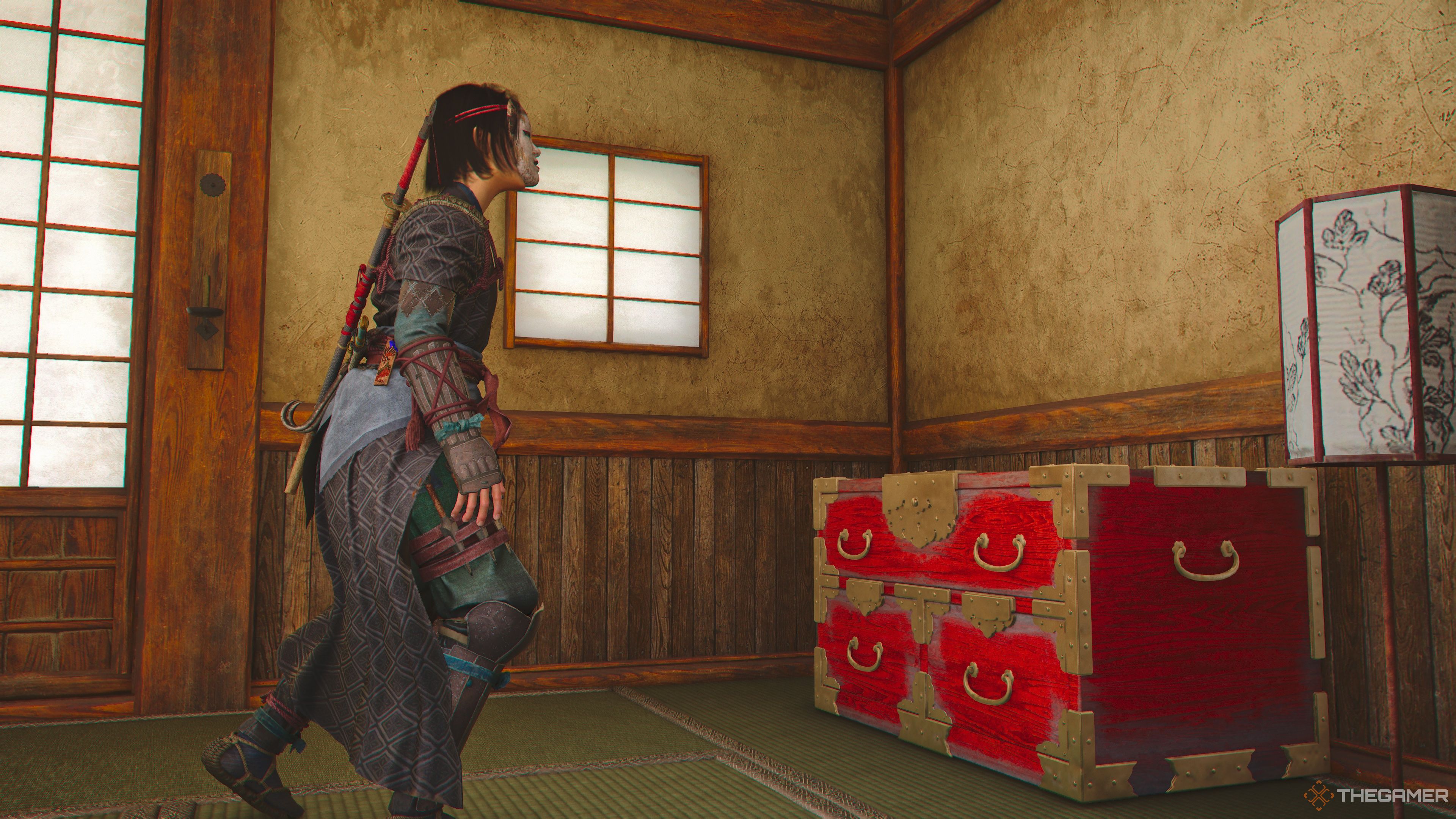Naoe approaches the Miyazu Castle Chest in Assassin's Creed Shadows.