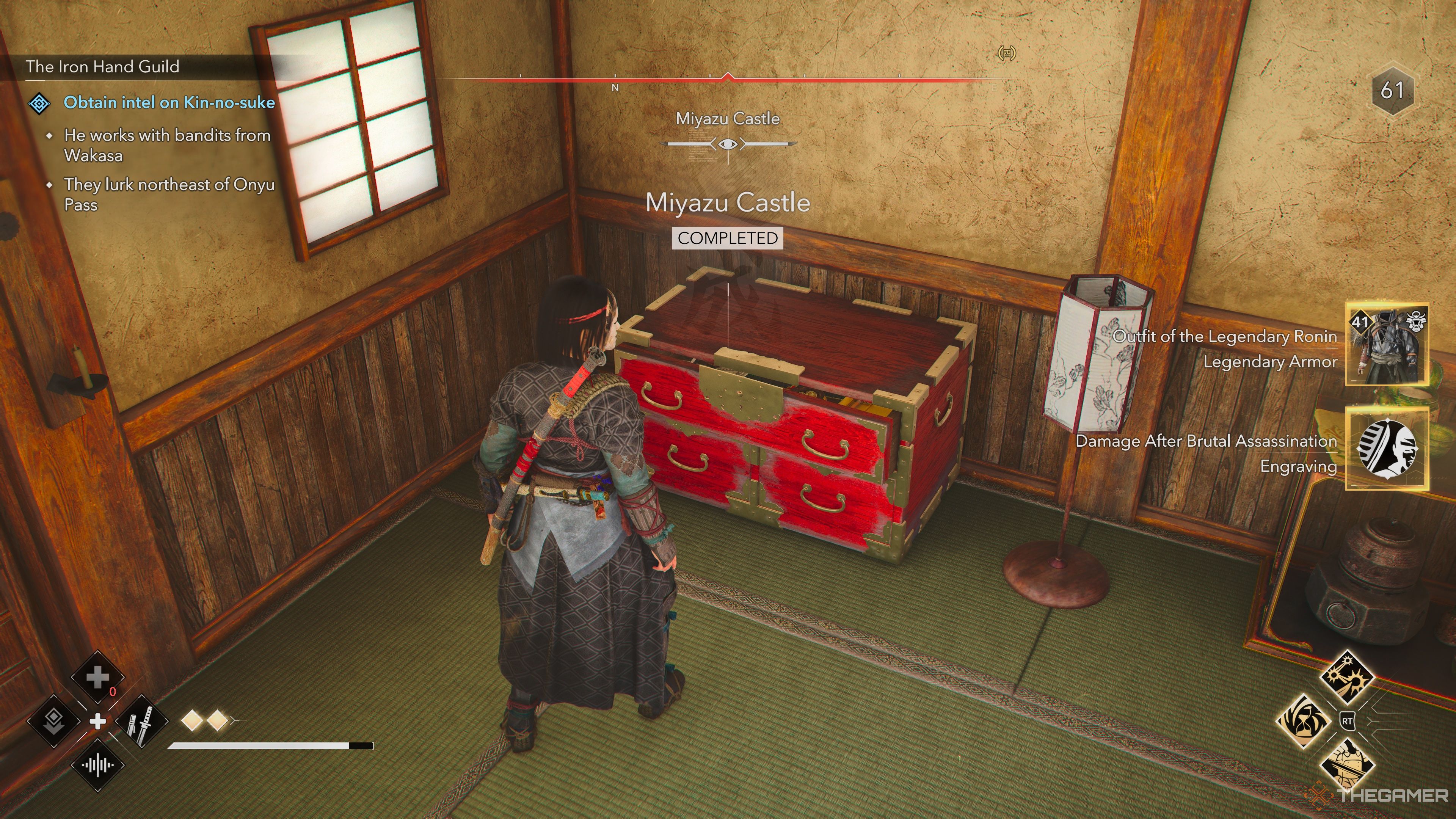 Naoe claims the Miyazu Castle Rewards including Outfit Of The Legendary Ronin for Yasuke in Assassin's Creed Shadows.