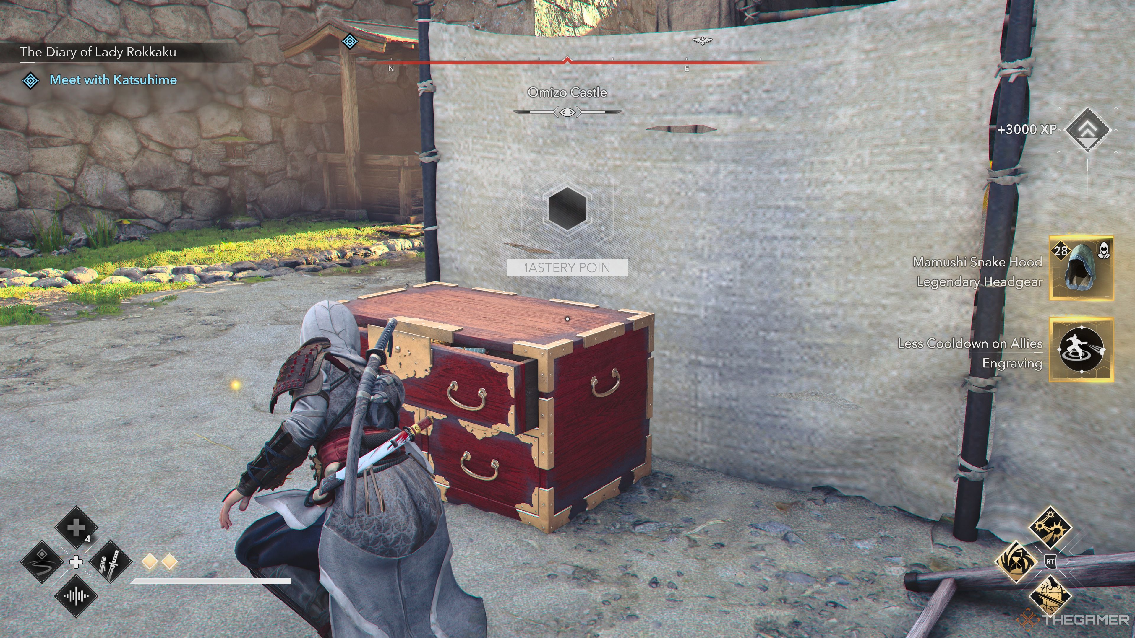 The Omizo Castle Mamushi Snake Hood from the legendary chest in Assassin's Creed Shadows.