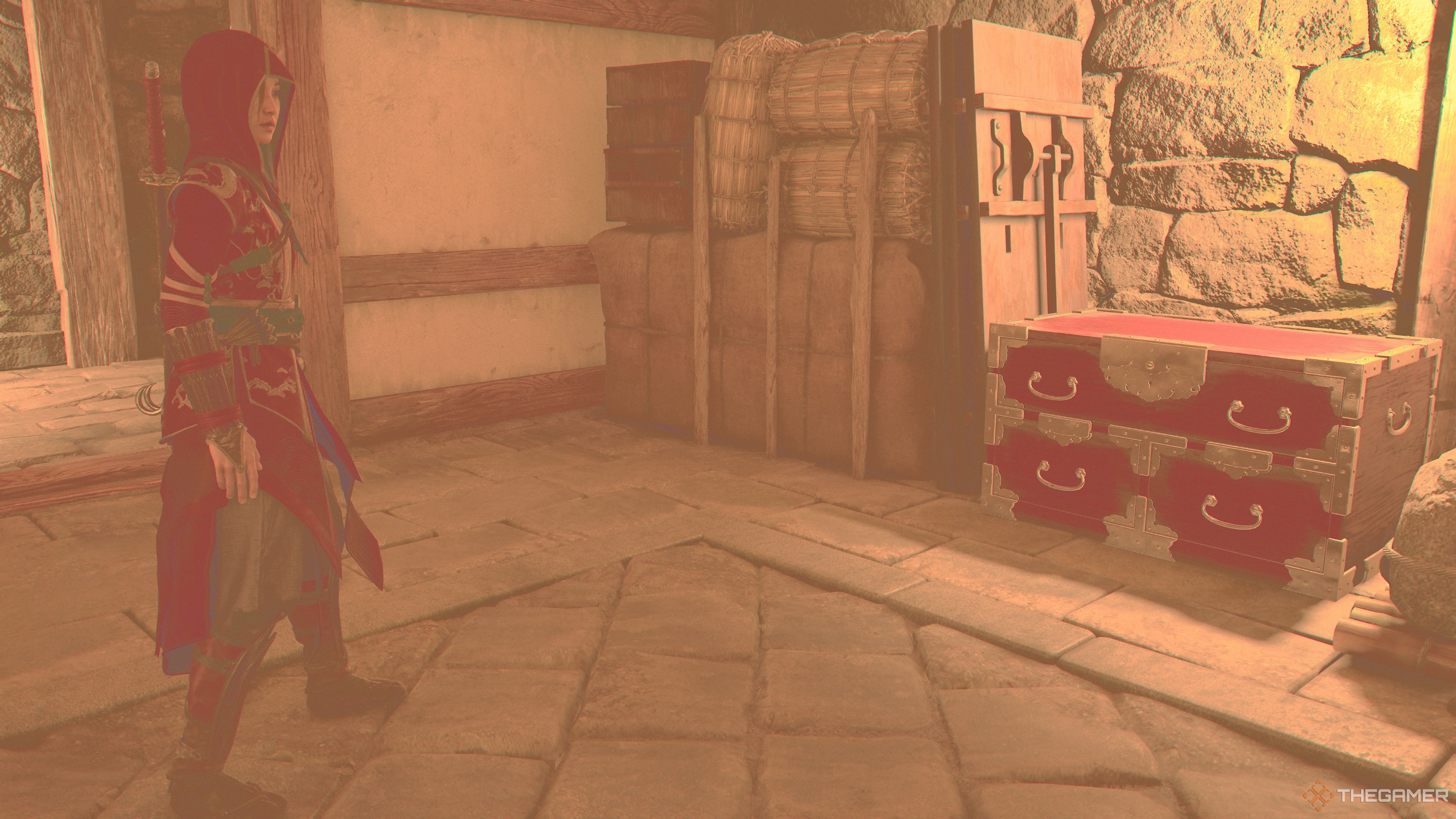 Naoe sees the Saika Castle Chest in Assassin's Creed Shadows.