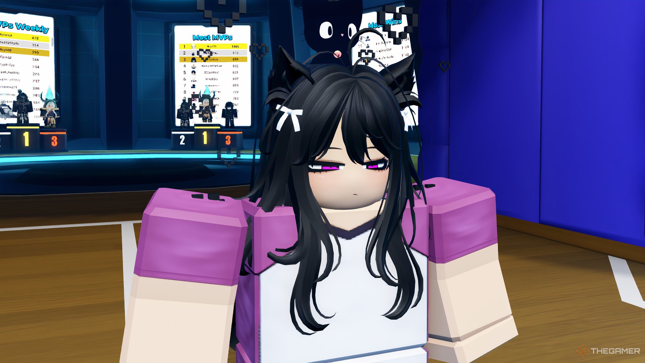 A player in Roblox: Volleyball Legends stands waiting in the game lobby for friends.