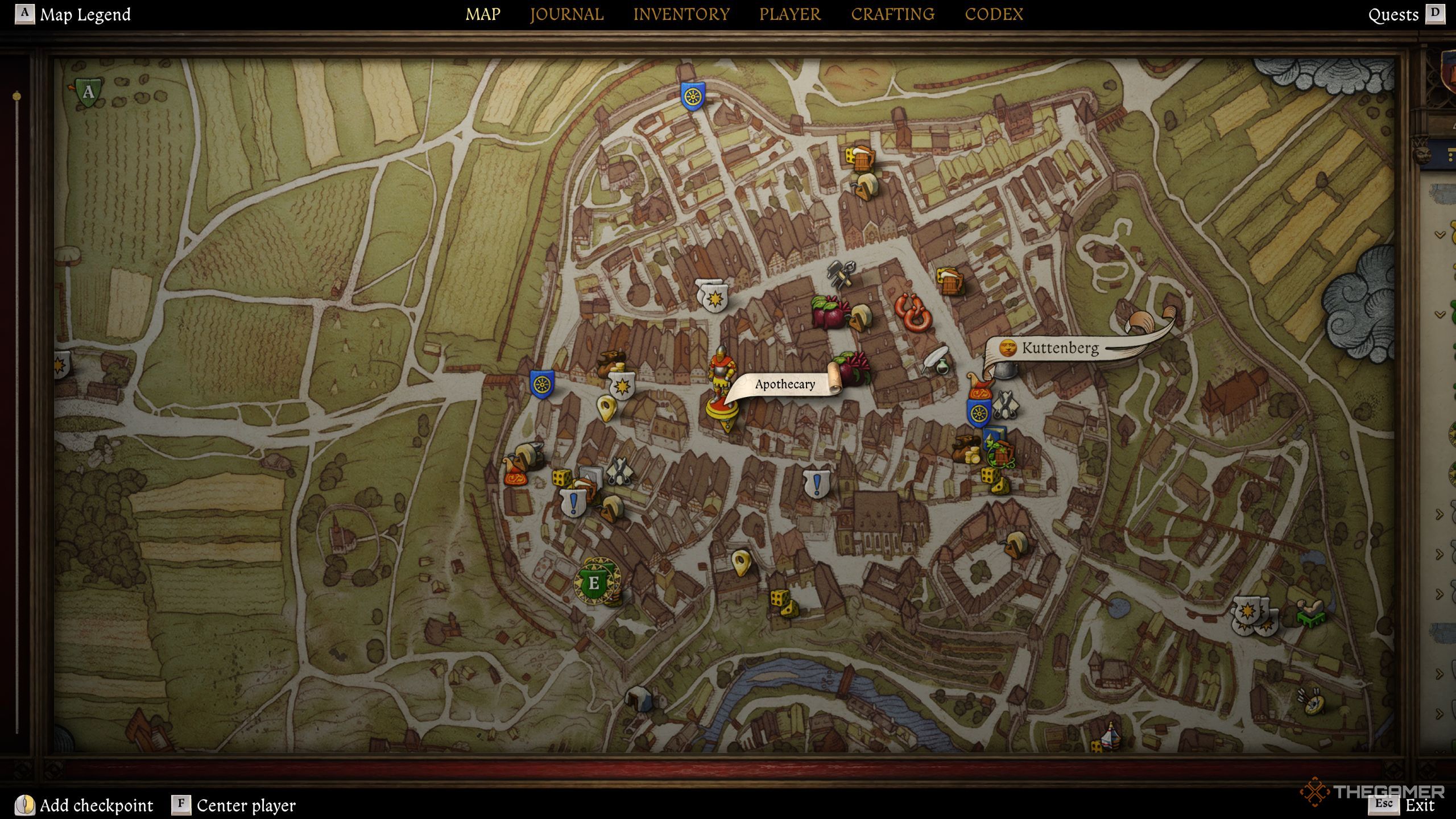 The apothecary's location on the map in Kingdom Come: Deliverance 2.