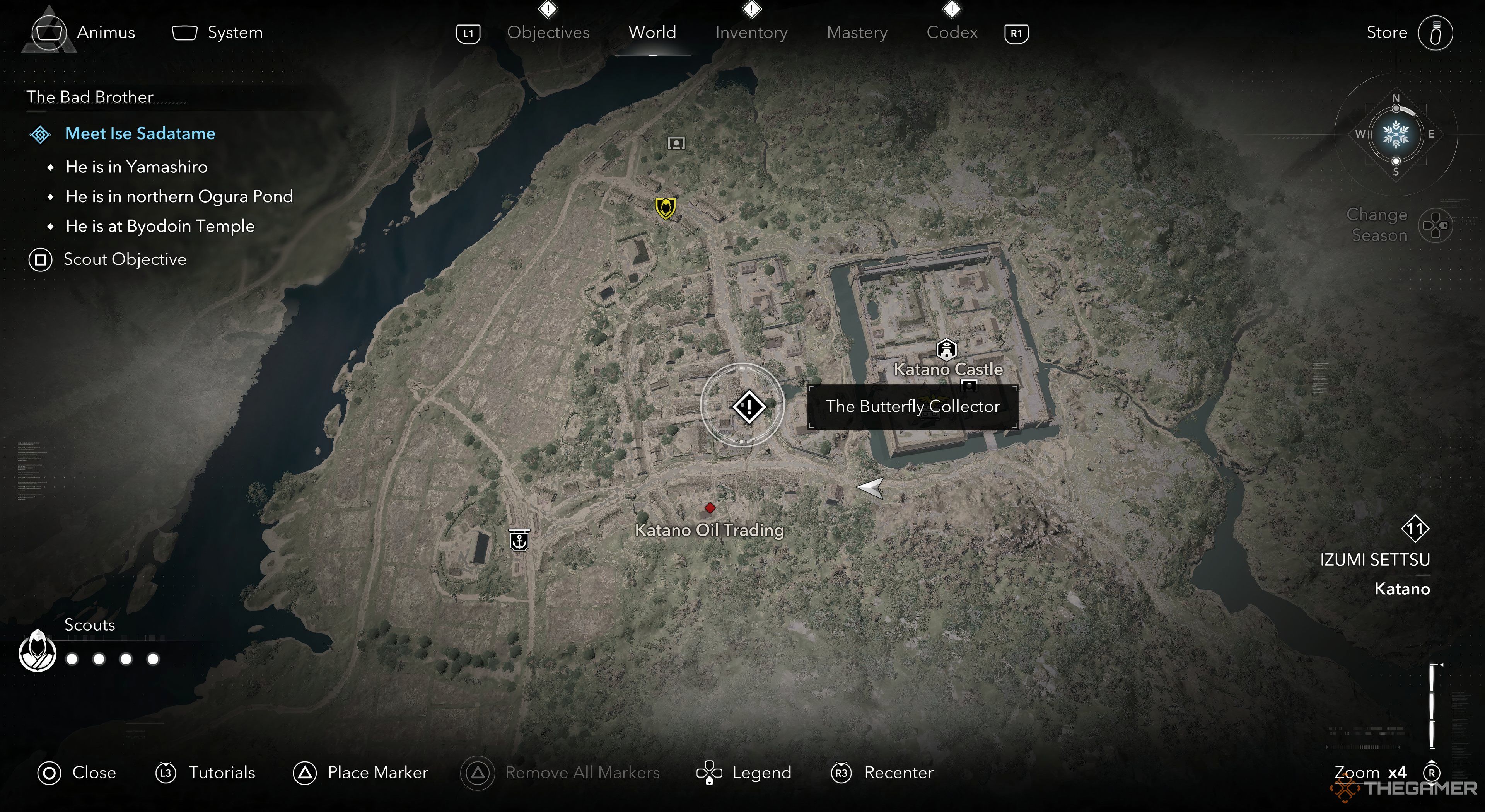 Assassins Creed Shadows Butterfly Collector highlighted in the overhead map. 