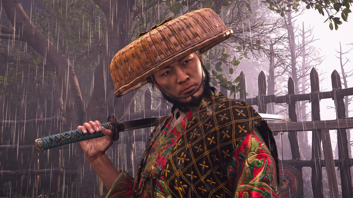 A close-up of Peacock, a Kabukimono boss in Assassin's Creed Shadows.