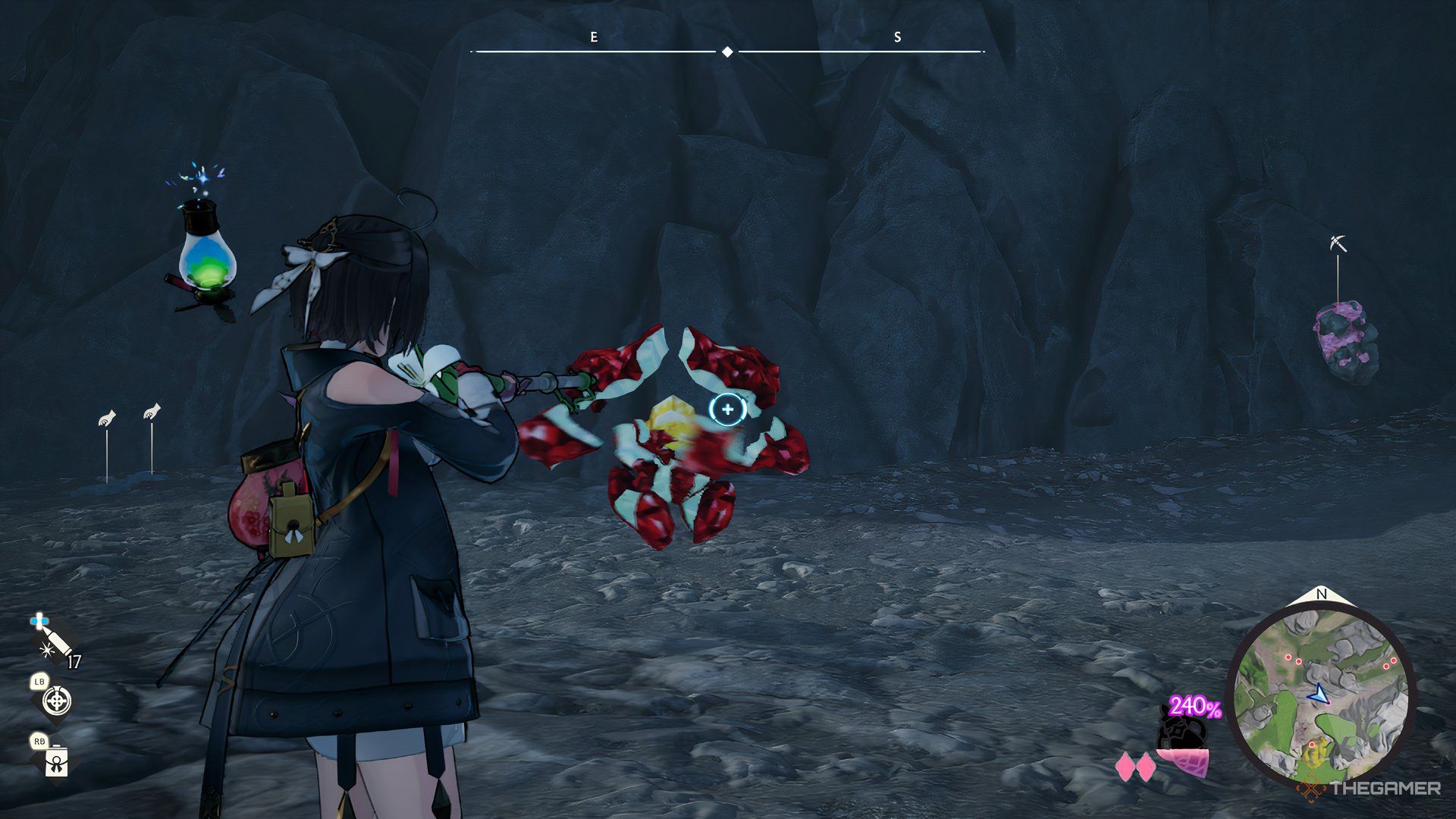 Yumia aiming at a monster in Atelier Yumia: The Alchemist Of Memories & The Envisioned Land.