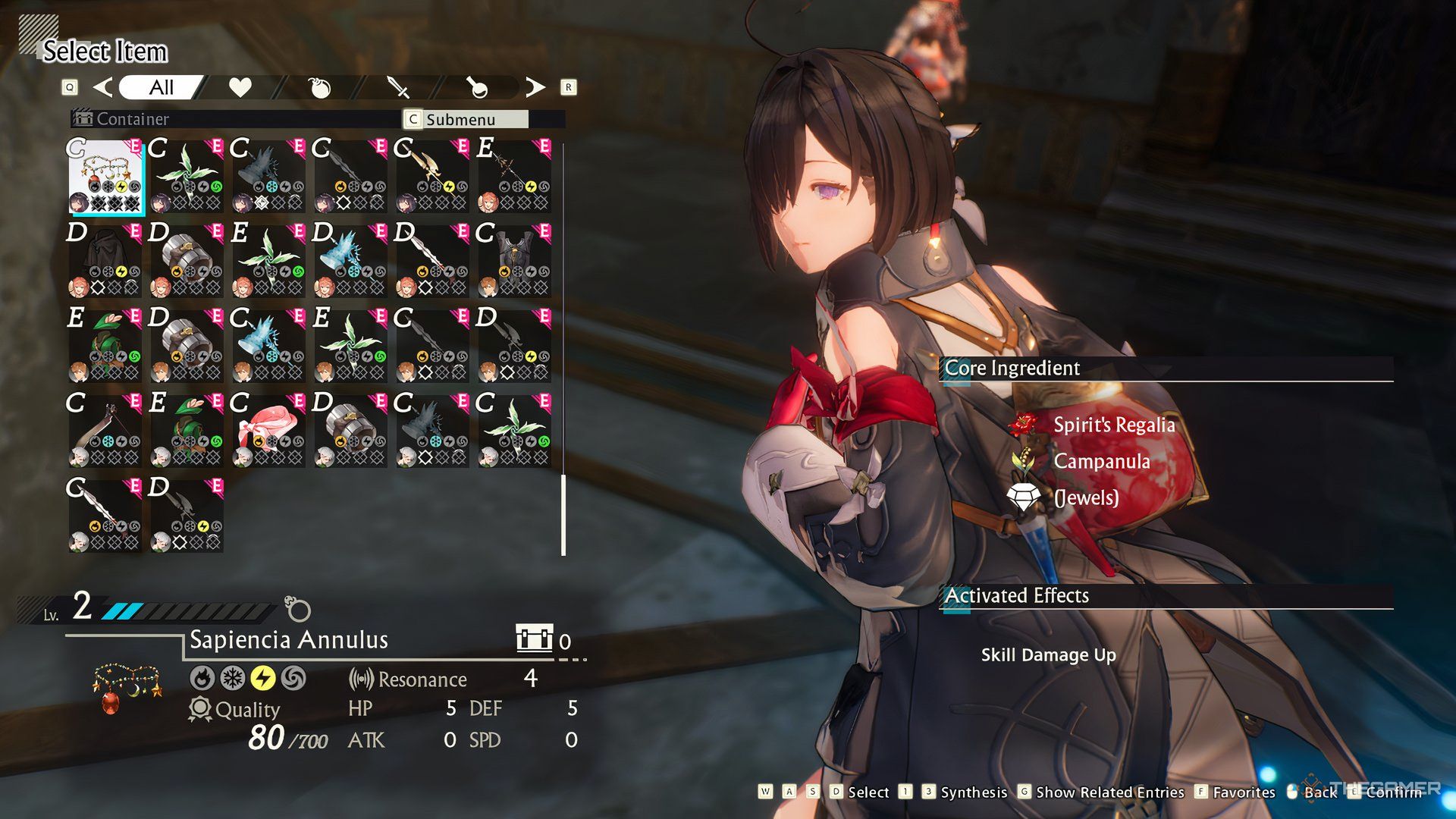The Item Rebuilding screen in Atelier Yumia: The Alchemist of Memories & The Envisioned Land.