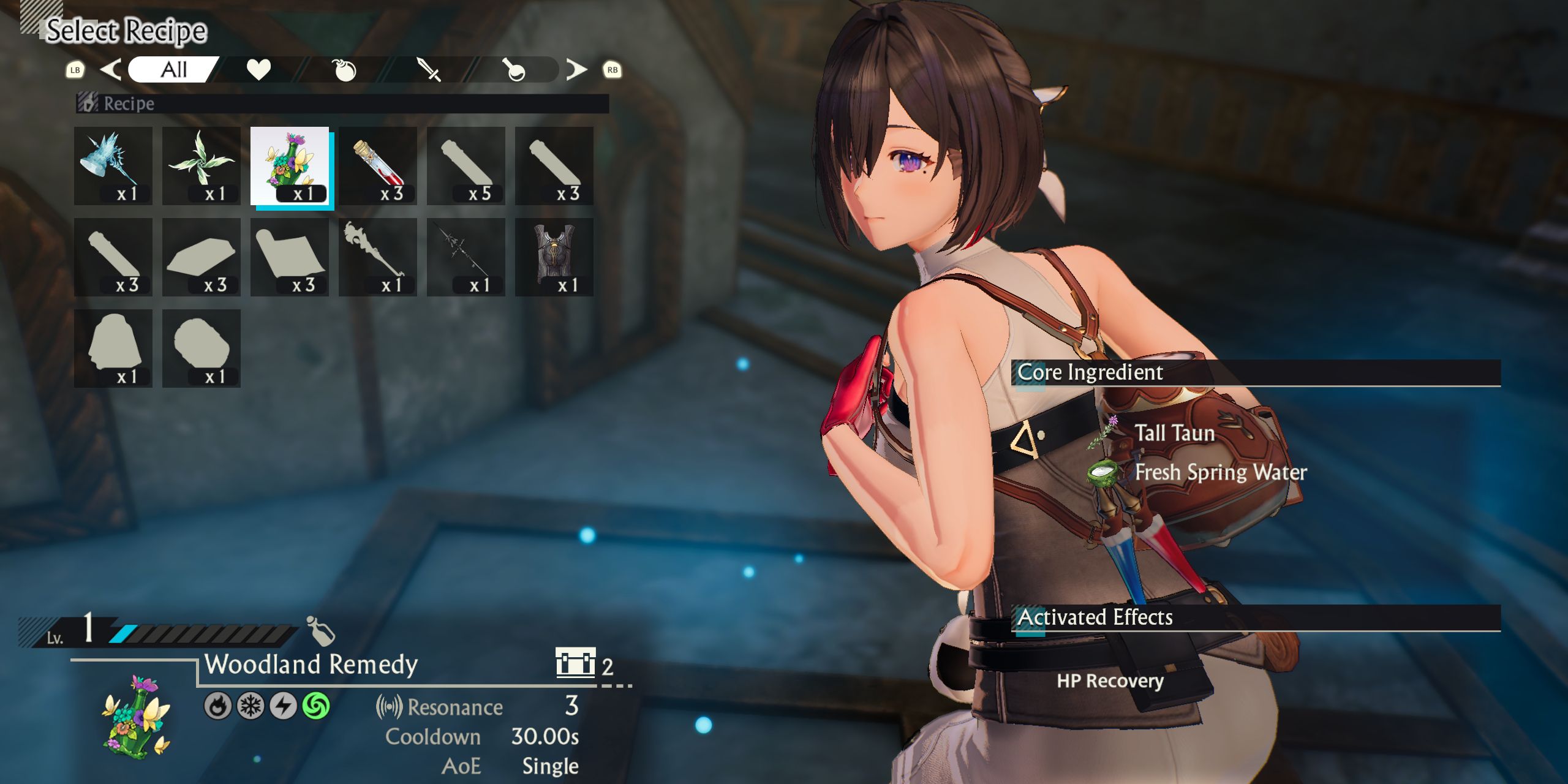 Yumia finishing crafting the Woodland Remedy in Atelier Yumia.
